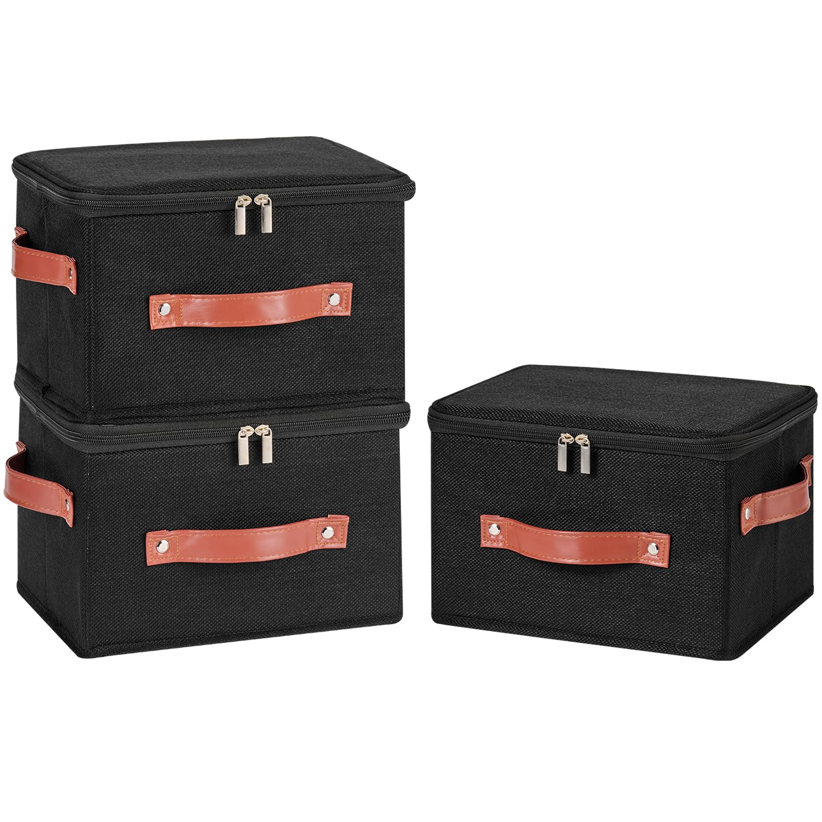 3PCS Storage Bins Boxes with Zippered Lid Decorative Baskets