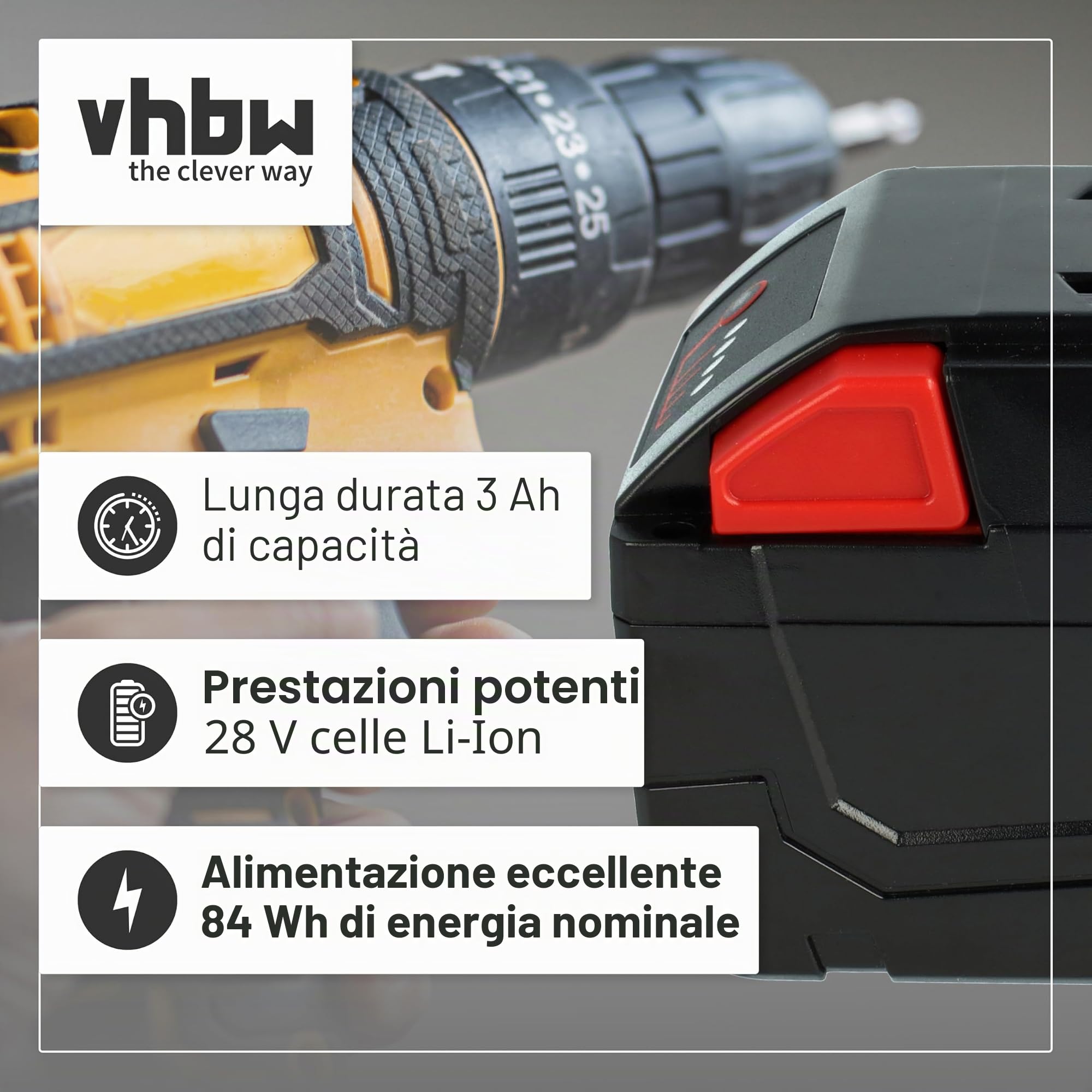vhbw Batteria sostituisce AEG/Milwaukee M28B, M28 B, M28BX, M28 BX, MC 28, MC28 V per attrezzi da lavoro (3000mAh, 28V, Li-Ion)