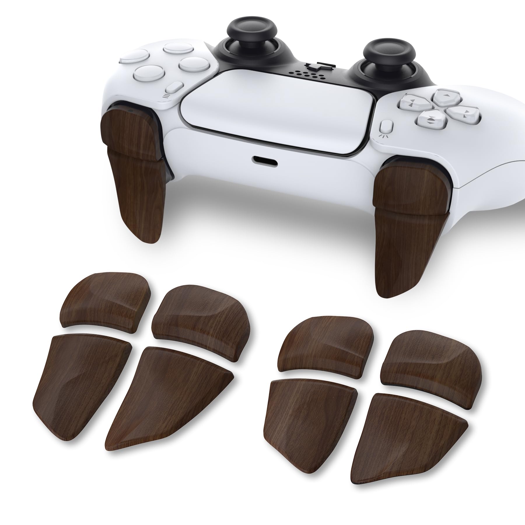 PlayVital 2 Paar Erweiterung Trigger Schultertasten für ps5 Controller, Adjusters für PS Portal Remote Player, Spiel Verbesserung Adjuster Tasten Knöpfe für PS5 Edge Controller-Holz Maserung - 2