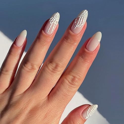 Miniatura 123 de Uñas postizas a presión de Halloween, cuadradas, medianas, con diseños de telaraña, parches coloridos, punta francesa, uñas acrílicas, uñas