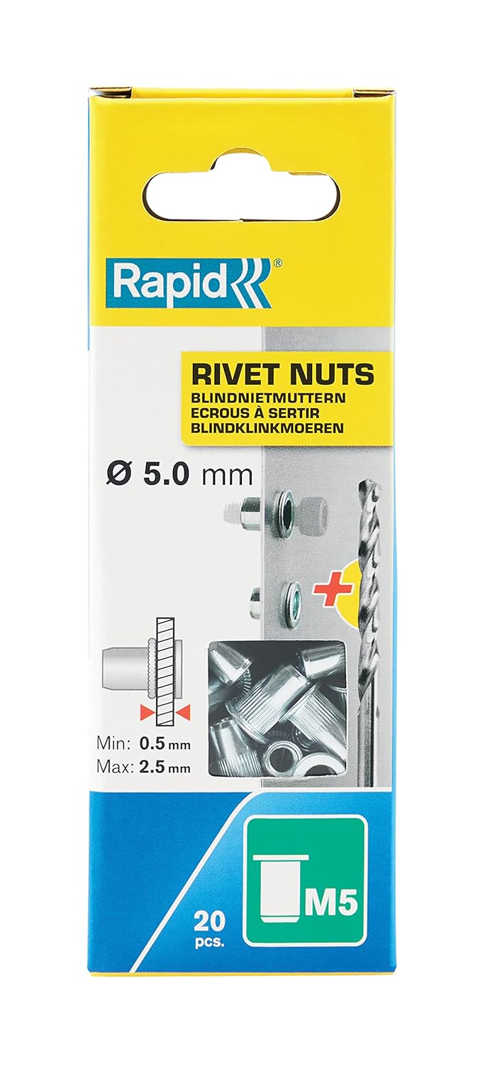 Rapid M4 Rivet Nuts for Hard to Get to Spaces, Grip, Including Drill Bit, 4 mm, 5000671-20 Pieces