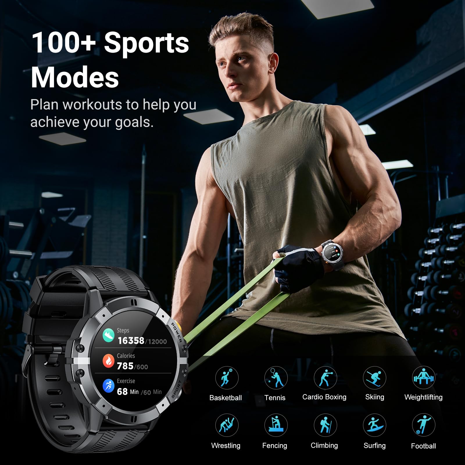 VIRAN Smartwatch Herren, 1.52'' Smart Watch mit Blutdruckmessung, IP68 Wasserdicht Fitness Tracker Uhr mit SpO2, Herzfrequenz und Schlafüberwachung