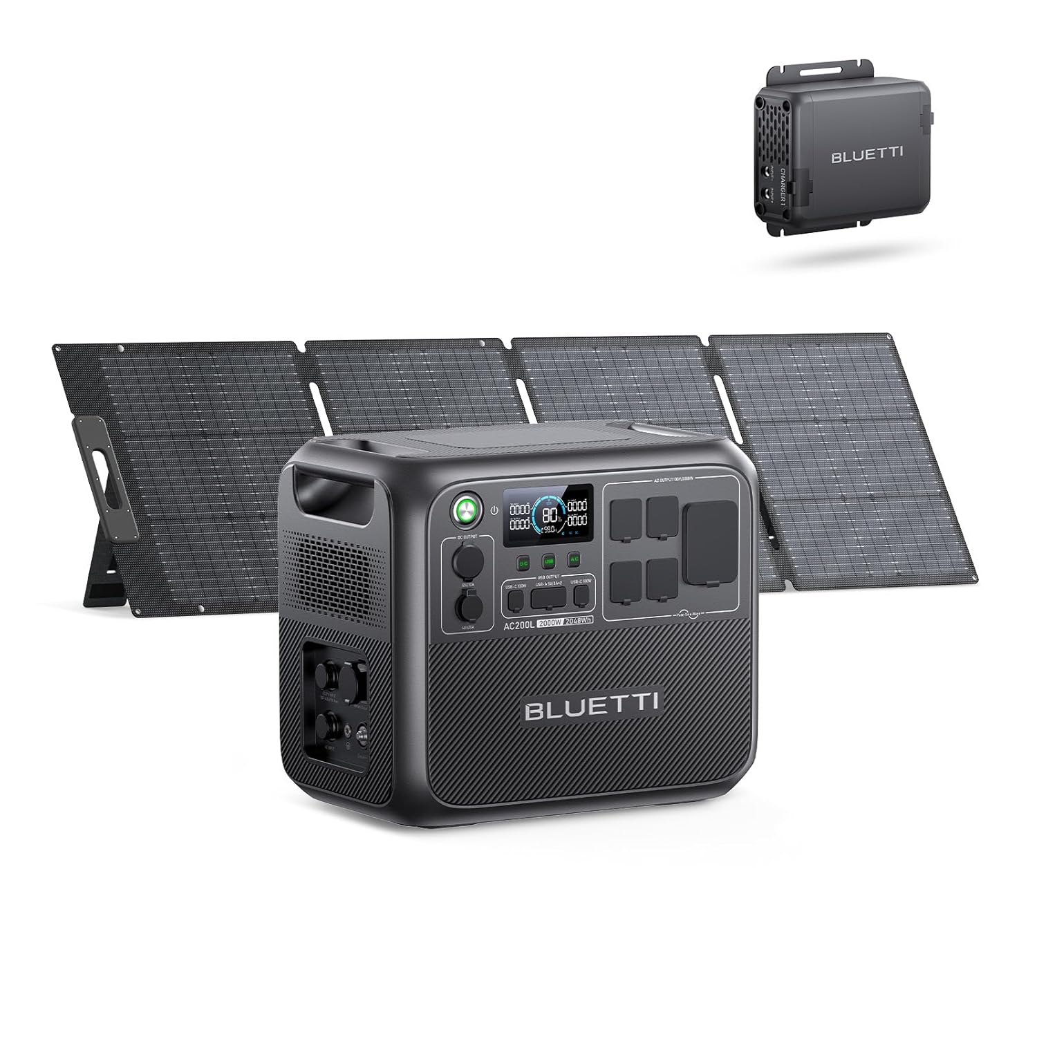 BLUETTI AC200L Solar Generator with 200W Panel and Charger 1 Ships Separately 2048Wh LFP Portable Power Station w