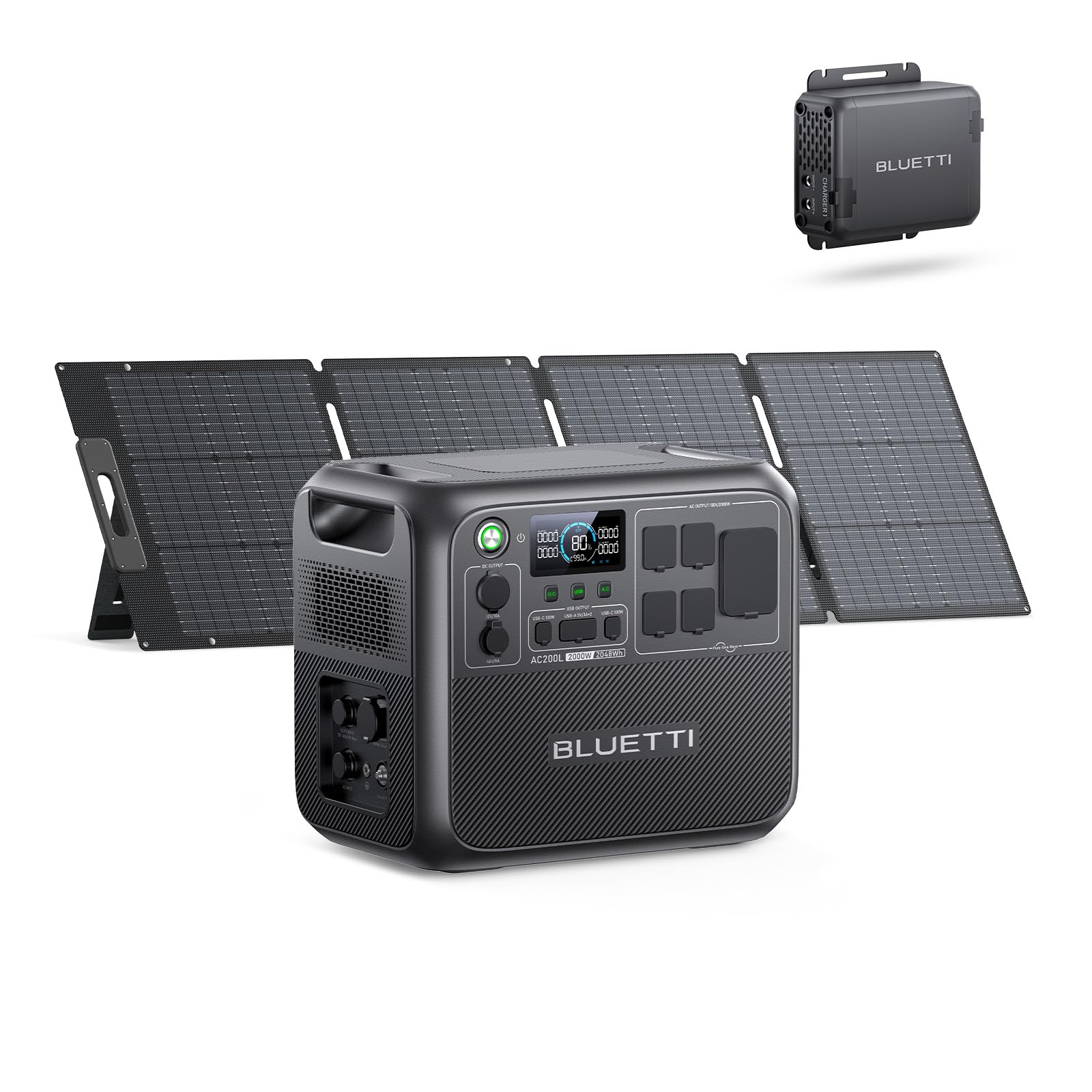 BLUETTI AC200L Solar Generator with 200W Panel and Charger 1 Ships Separately 2048Wh LFP Portable Power Station w