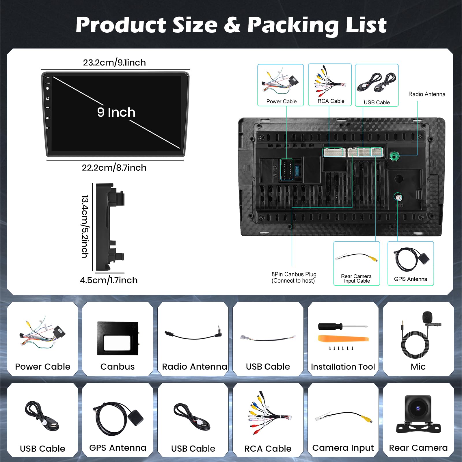 Hikity Autoradio Android 15 4G+64G pour Citroen Berlingo B9 2008-2017/Peugeot Partner 2008-2019 avec Écran Tactile de 9 Pouces, stéréo avec Carplay Android Auto sans Fil FM/RDS GPS WiFi SWC + CAM+MIC