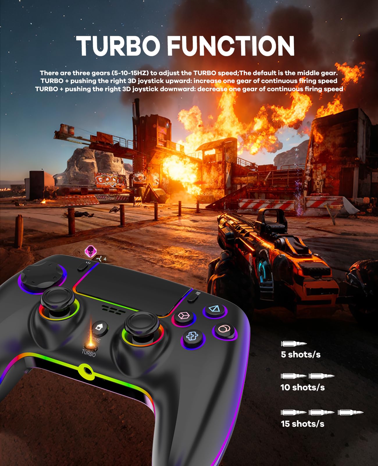 QIVORO Wireless Controller for PS-5/Pro/PC/Steam Deck/Mac/iOS/Android, Gamepad with Hall Effect Joystick, Dual Vibration, Turbo, Programmable Buttons (7 RGB Lighting, Touchpad, 1500mAh Battery) — view 2