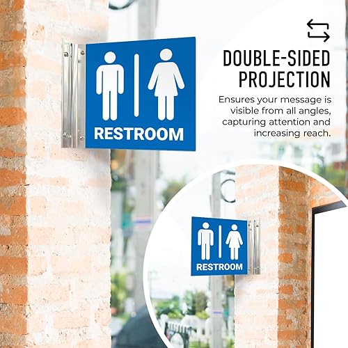 Miniatura 3 de Letrero de proyección de pictogramas para baño, de doble cara, 6 x 6 pulgadas, ACM, con accesorio de níquel cepillado, fabricado en Estados Unidos