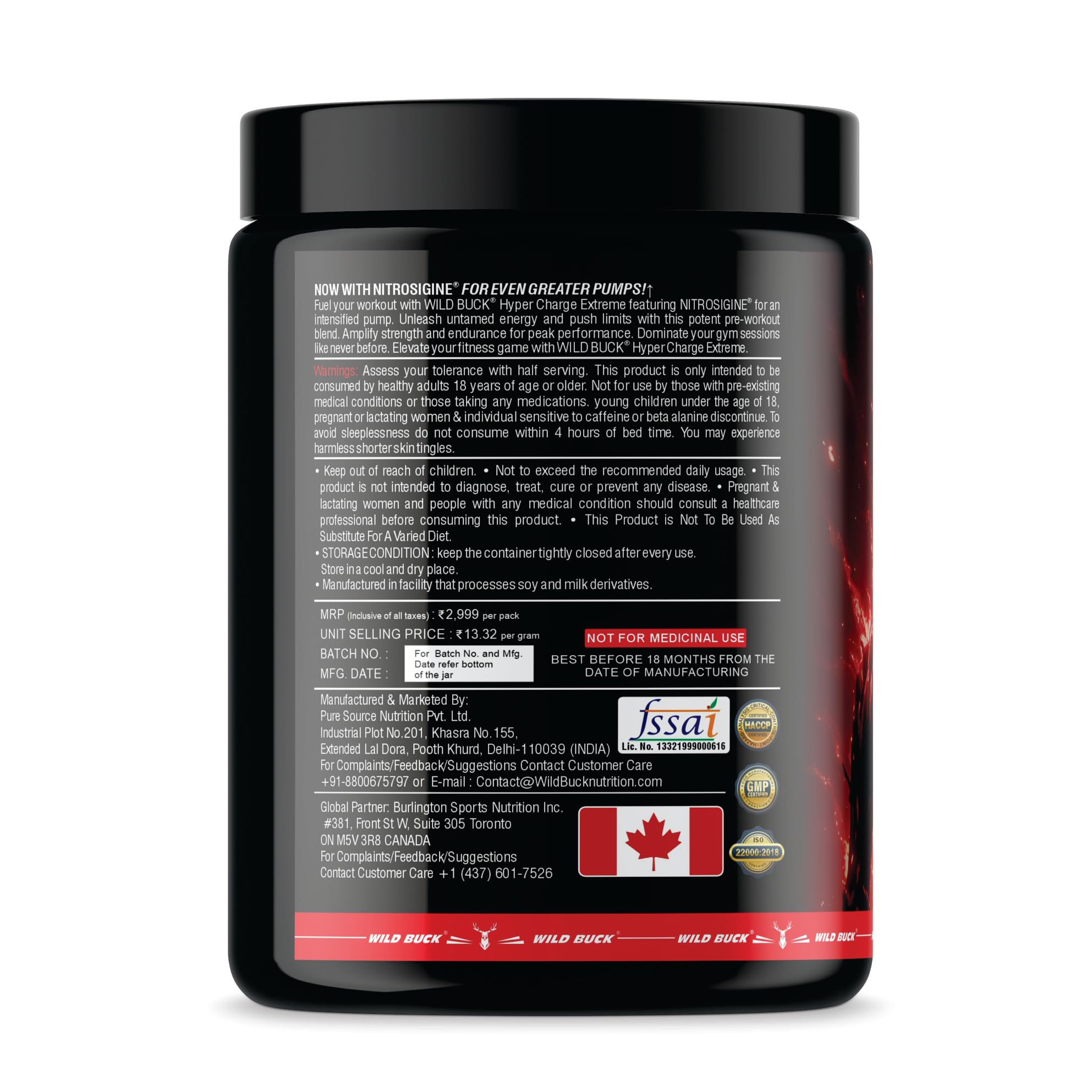 Wild Buck Hyper Charge Extreme Pre-Workout with Nitrosigine® – High Stim Energy, Pump, Strength & Focus | Energy Drink with– Beta-Alanine, L-Citrulline, Creatine, Caffeine, L-Theanine – Nitric Oxide Booster | Physical Performance for Gym or Sports [225g - 25 Servings, Watermelon] — Amazon image 8