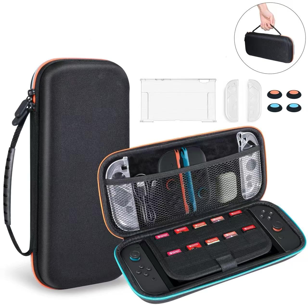 LONGYI Étui de Transport pour Switch 2, Housse de Protection Rigide Résistant aux Chocs et à l'eau pour la Switch 2, Mallette de Transport avec 10 Cartouches de Jeux et Accessoires