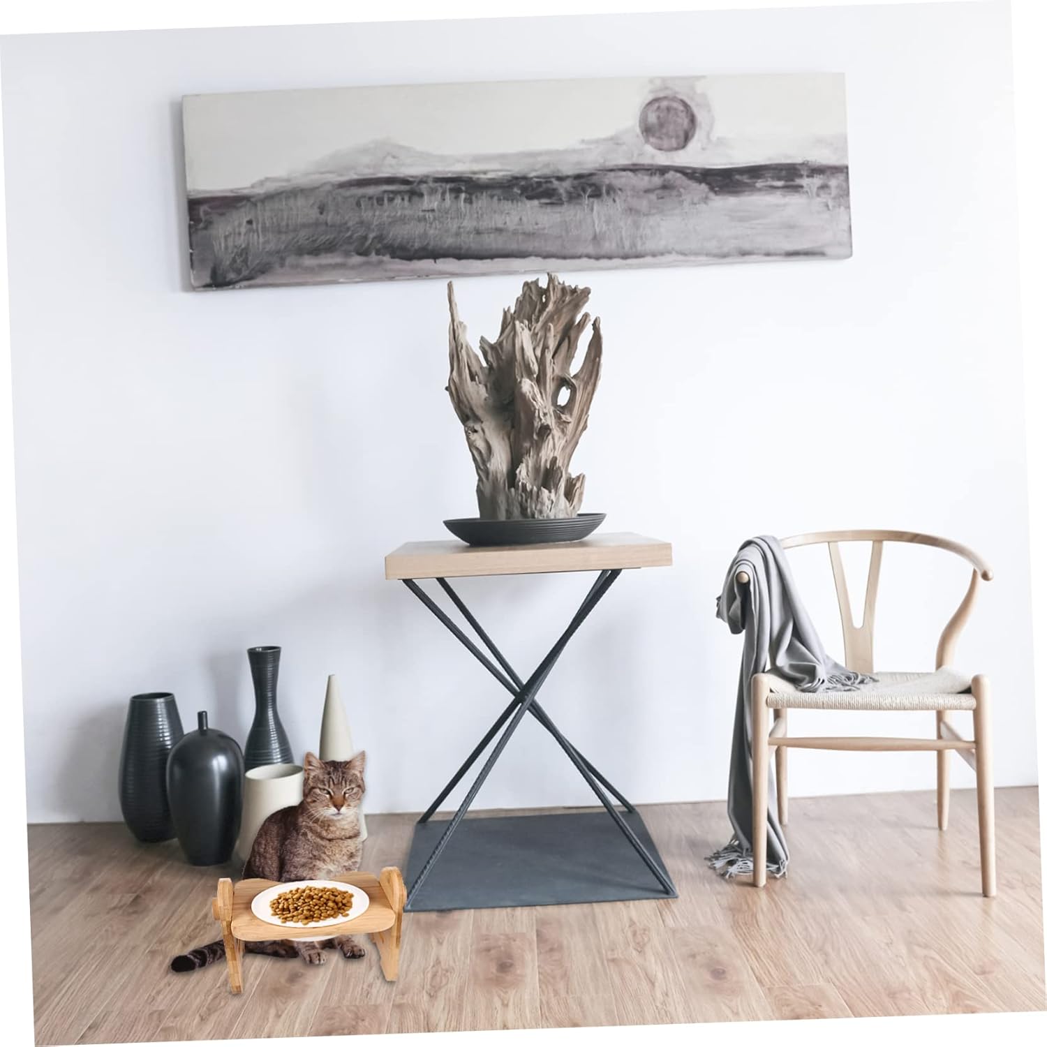 Pet Cat Bowl Stand with Creative Tilt Elevated Ceramic Feed Water Dispenser