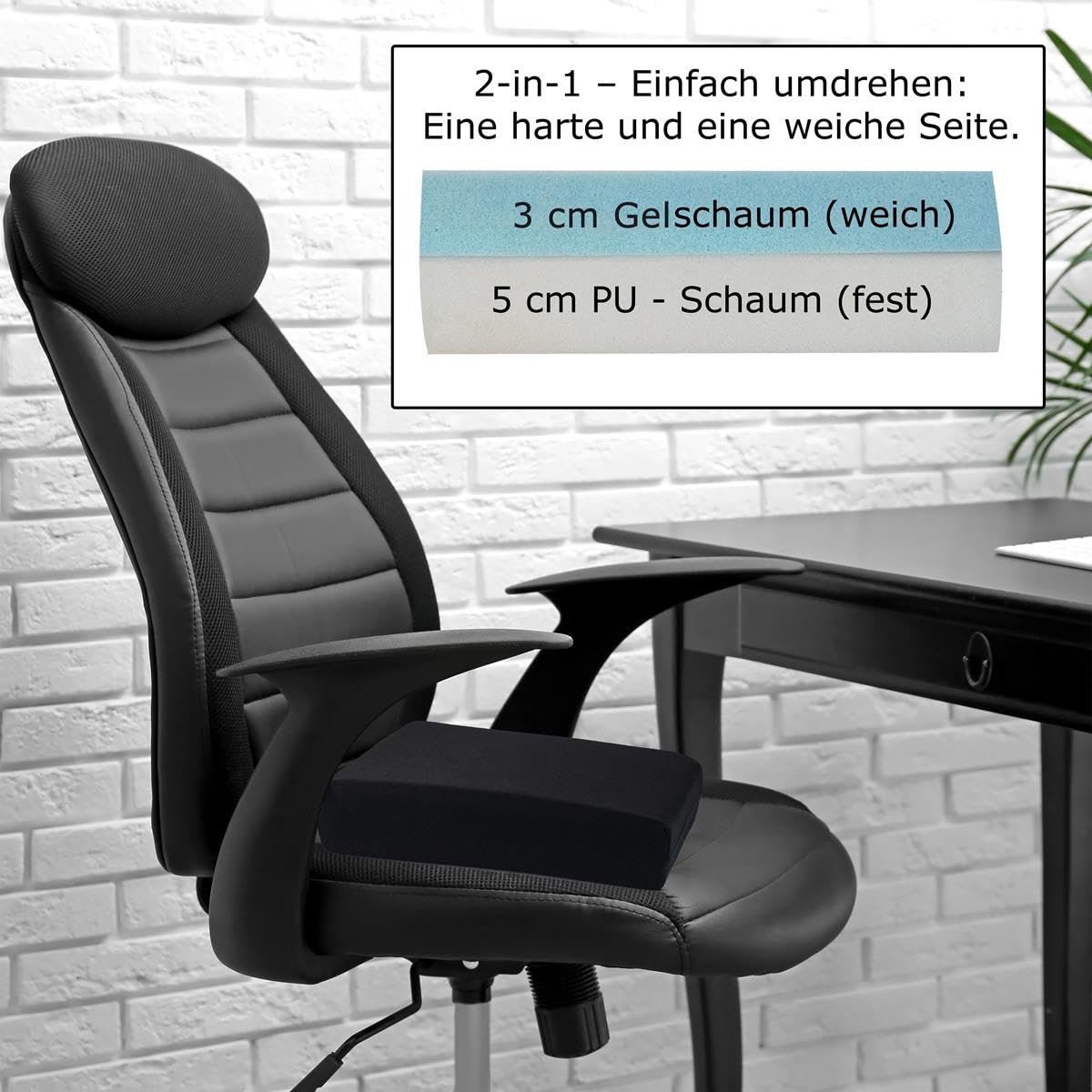 Supply24 Gel/Gelschaum Sitzkissen Schwarz - Verstellbarer Härtegrad 40x40x8 cm - Dekubitus-geeignetes Sitzpolster für Büro, Auto, Rollstuhl & Reisen - Druckentlastend & Langlebig