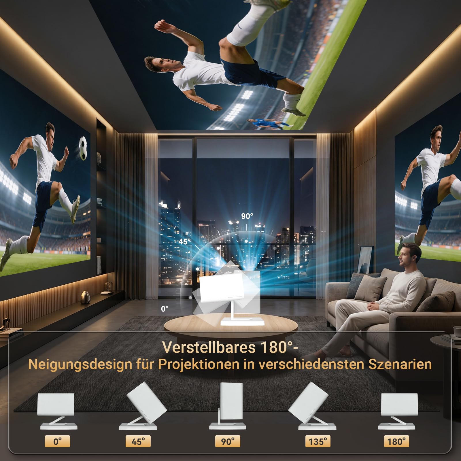 Mini Beamer 4K, Mini Projektor 1080P Unterstützt WiFi 6 BT 5.4, Beamer Klein Projektor mit Eingebaute Apps, Auto Horizontal Trapezoid Correction