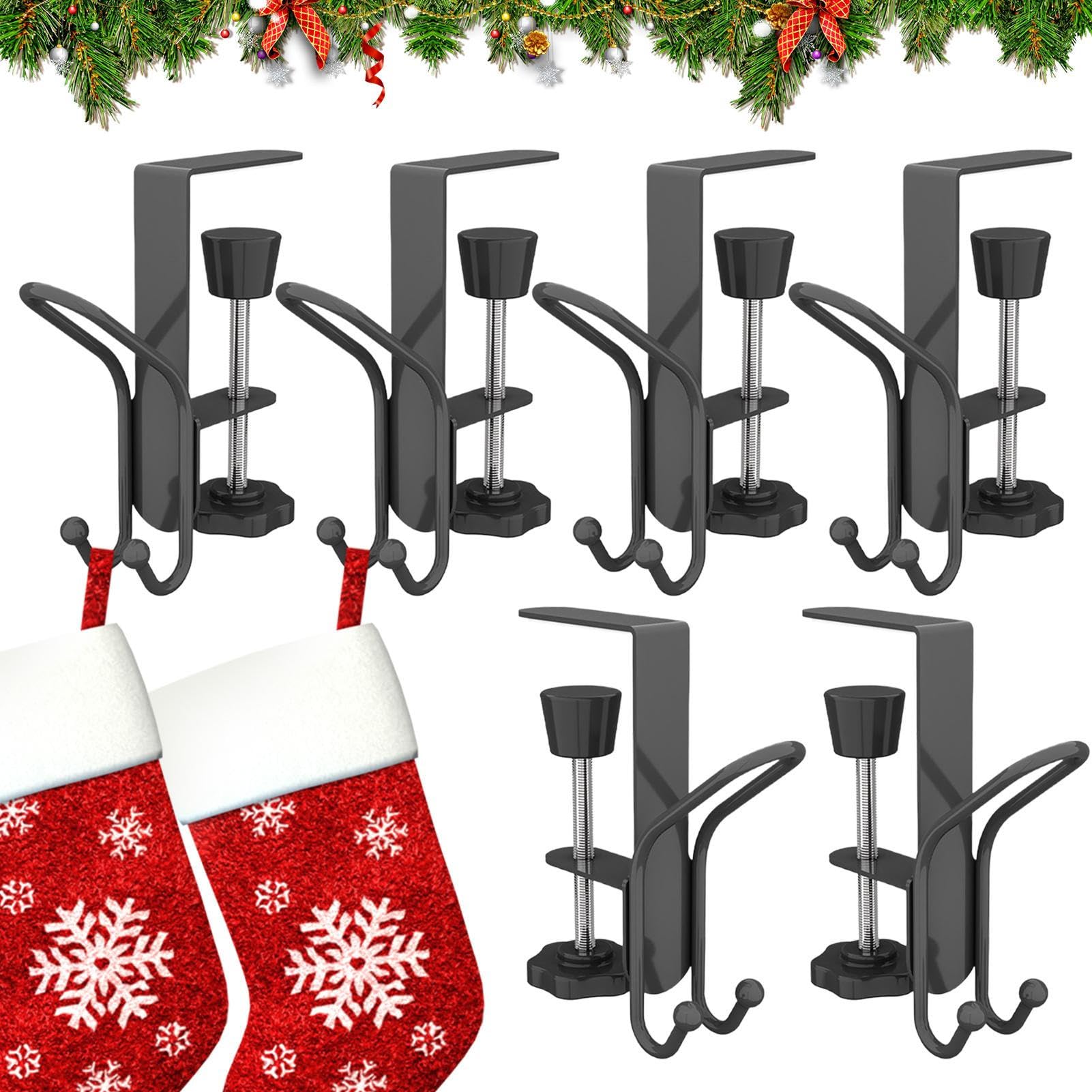 Porte-Chaussettes de Cheminée Crochets Pour Guirlande Et Chaussette De Noël | 6 Pièces de Crochets Ajustables pour Couronnes avec Attaches sans Perçage pour Maisons