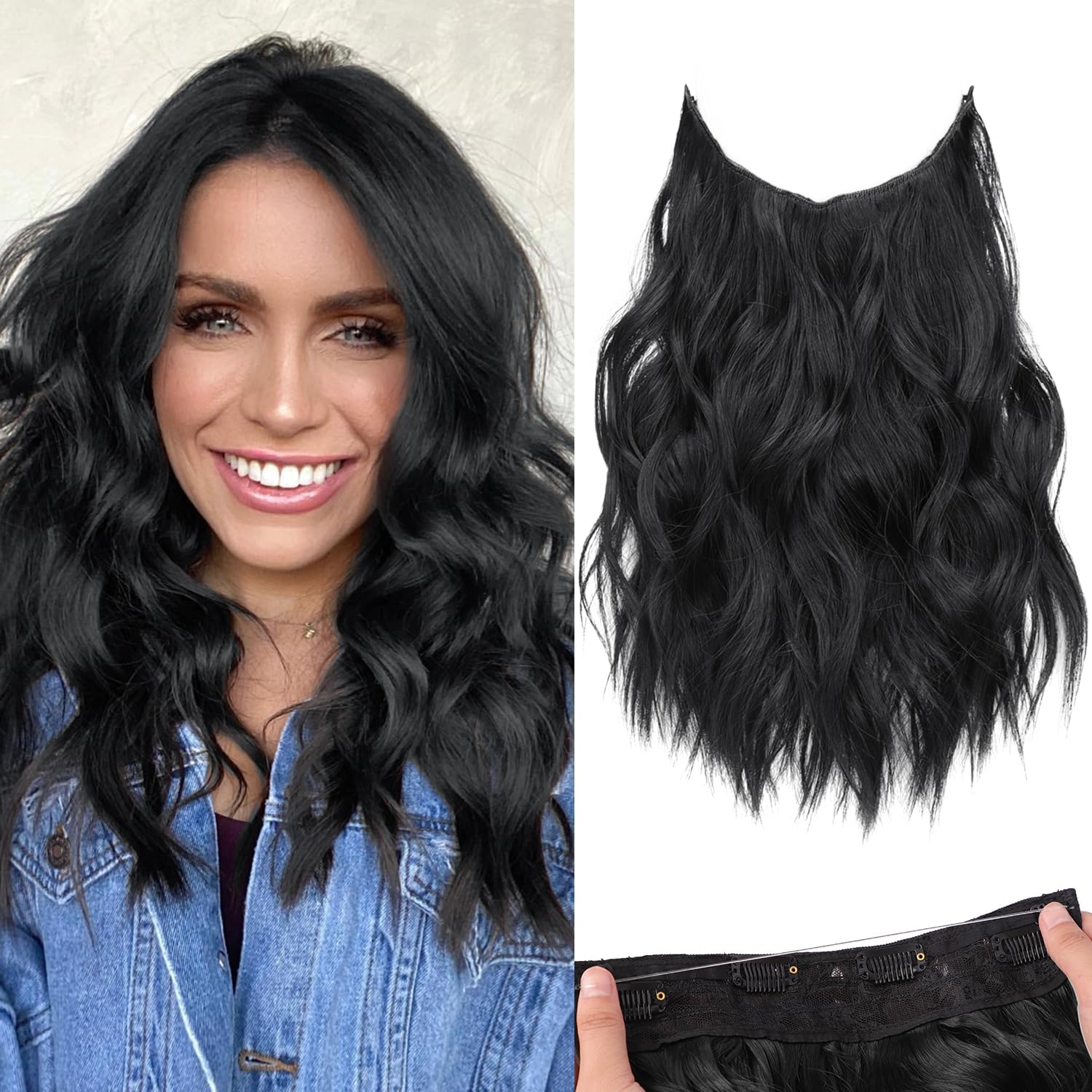 Amazon.com : KooKaStyle Invisible Wire Hair Extensions with Transparent ...