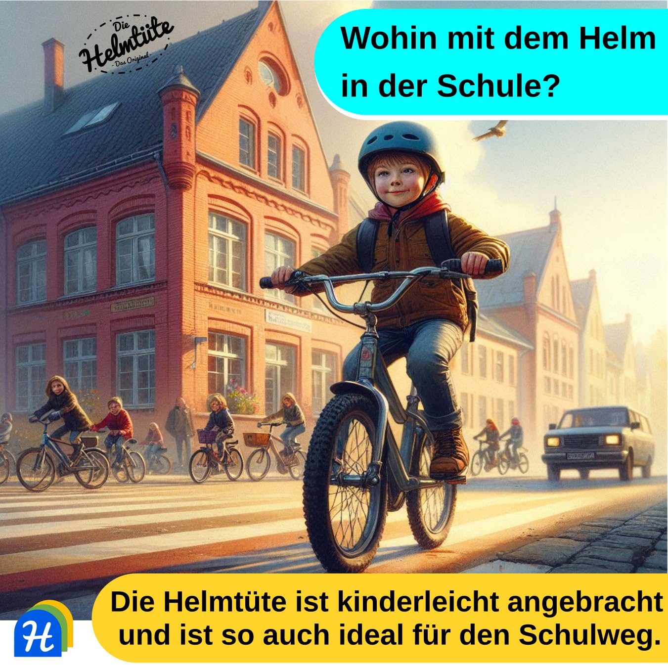 wasserdichte Helmtasche mit Diebstahlschutz; Fahrradhelm einfach am Rad verstauen, Helmschutz & Sattelschutz in einem - auch als Einkaufstasche nutzbar.