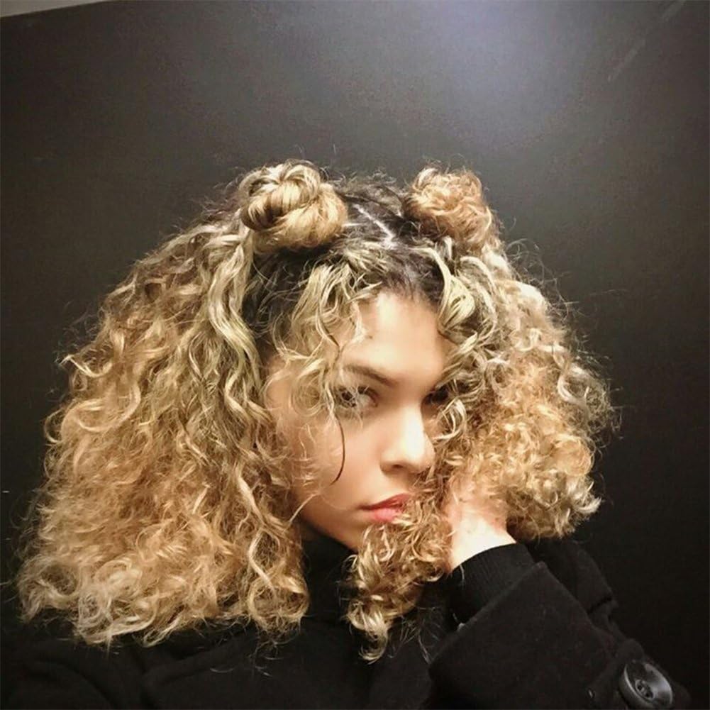 Wowsexy Hair Curly Lace Front Wigs for Black Women T1B/27 Brazilian Virgin Human Hair Wigs 130% Density with Baby Hair African American Pre Plucked Lace Wigs (14 inch, Lace Front Wig)