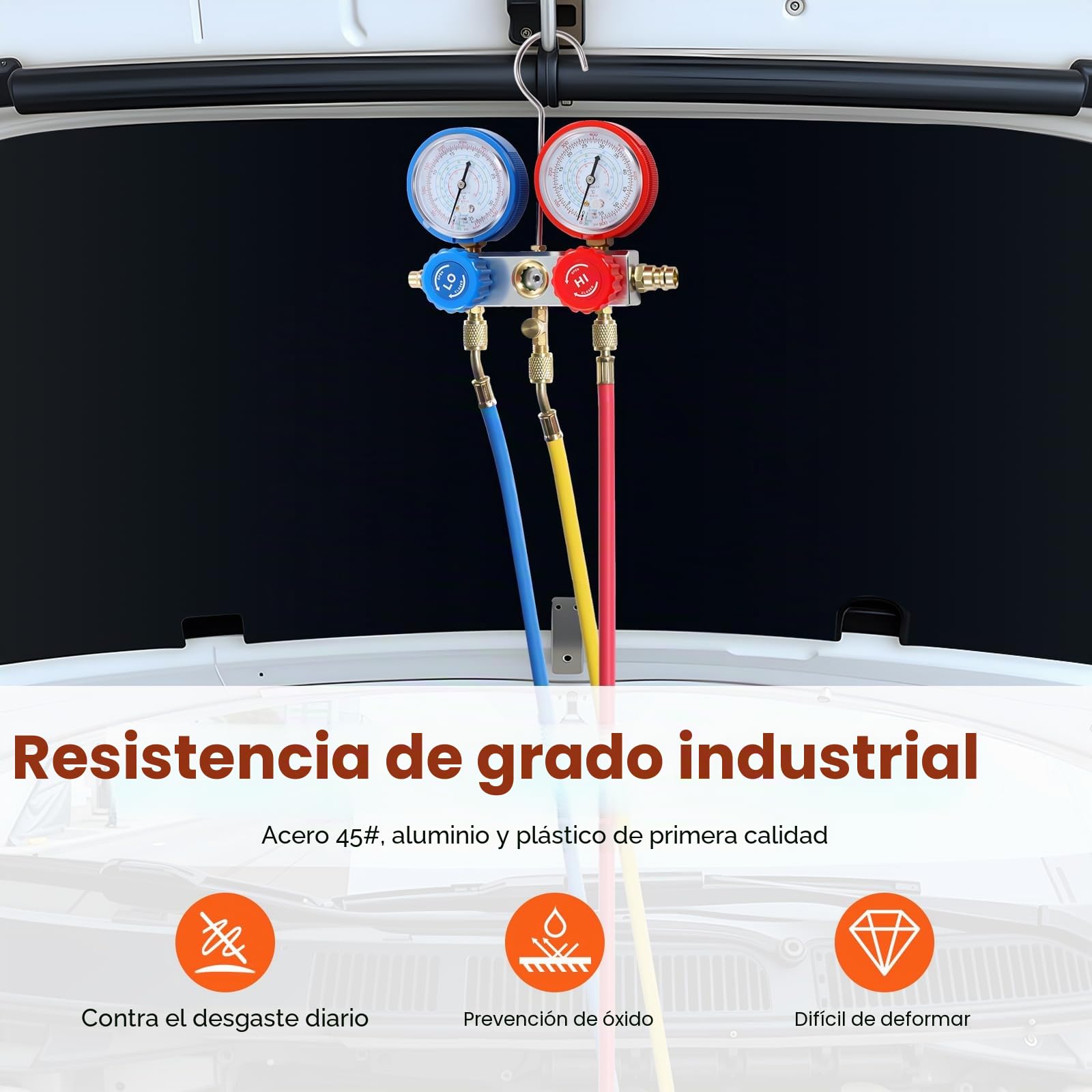 Acondicionador de aire acondicionado de 2 vías con manómetros, bomba de vacío, accesorios para R32 R410A R134A, incluye 3 mangueras y girador de válvulas, herramienta de aire acondicionado para coche