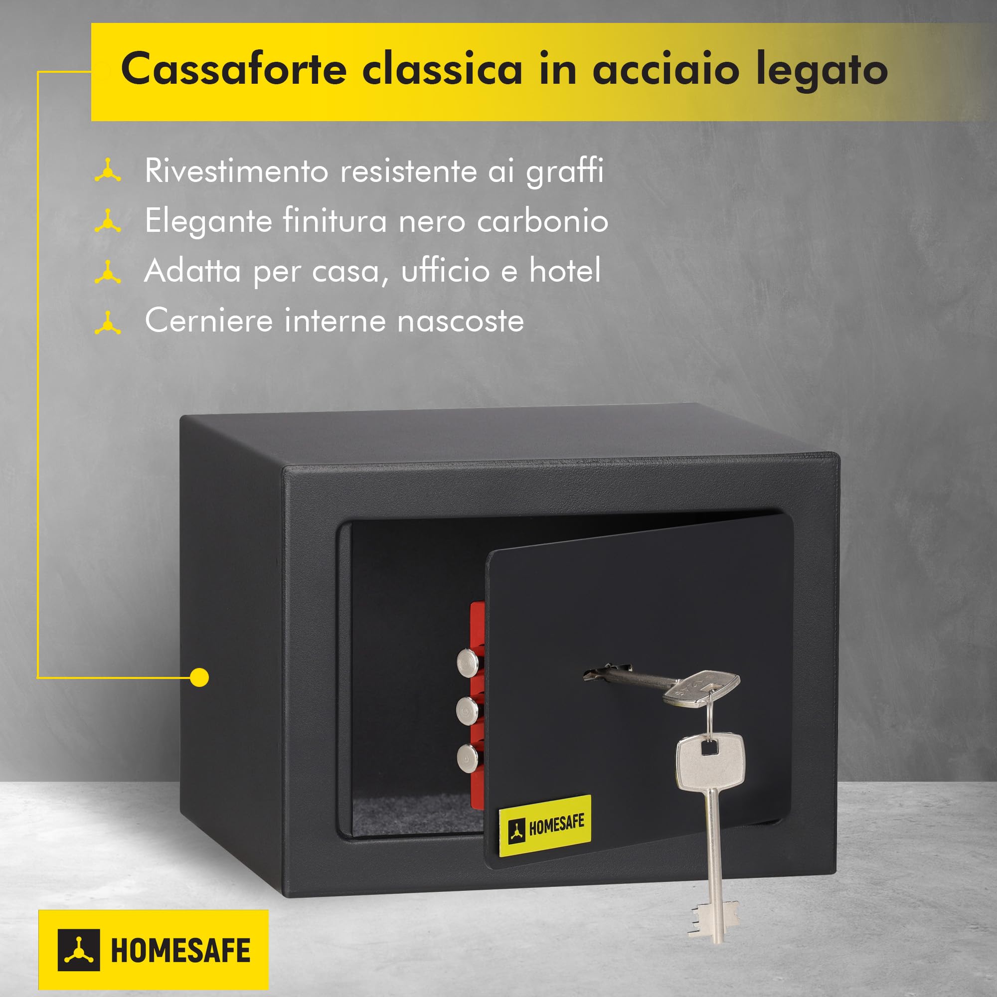 HomeSafe HV15K Cassaforte Piccola con Chiave, 15x20x17cm (HxLxP), Cassaforte da Armadio per Sicurezza Domestica, Cassetta di Sicurezza per Soldi, Gioielli, Oggetti di Valore