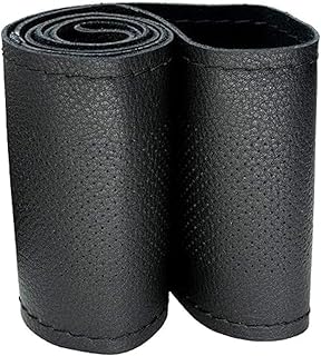 USHOP Leather Car Steering Wheel Cover, Black Genuine Leather, Hand Sewing with Red Needles and Thread, Length 118cm (Black)