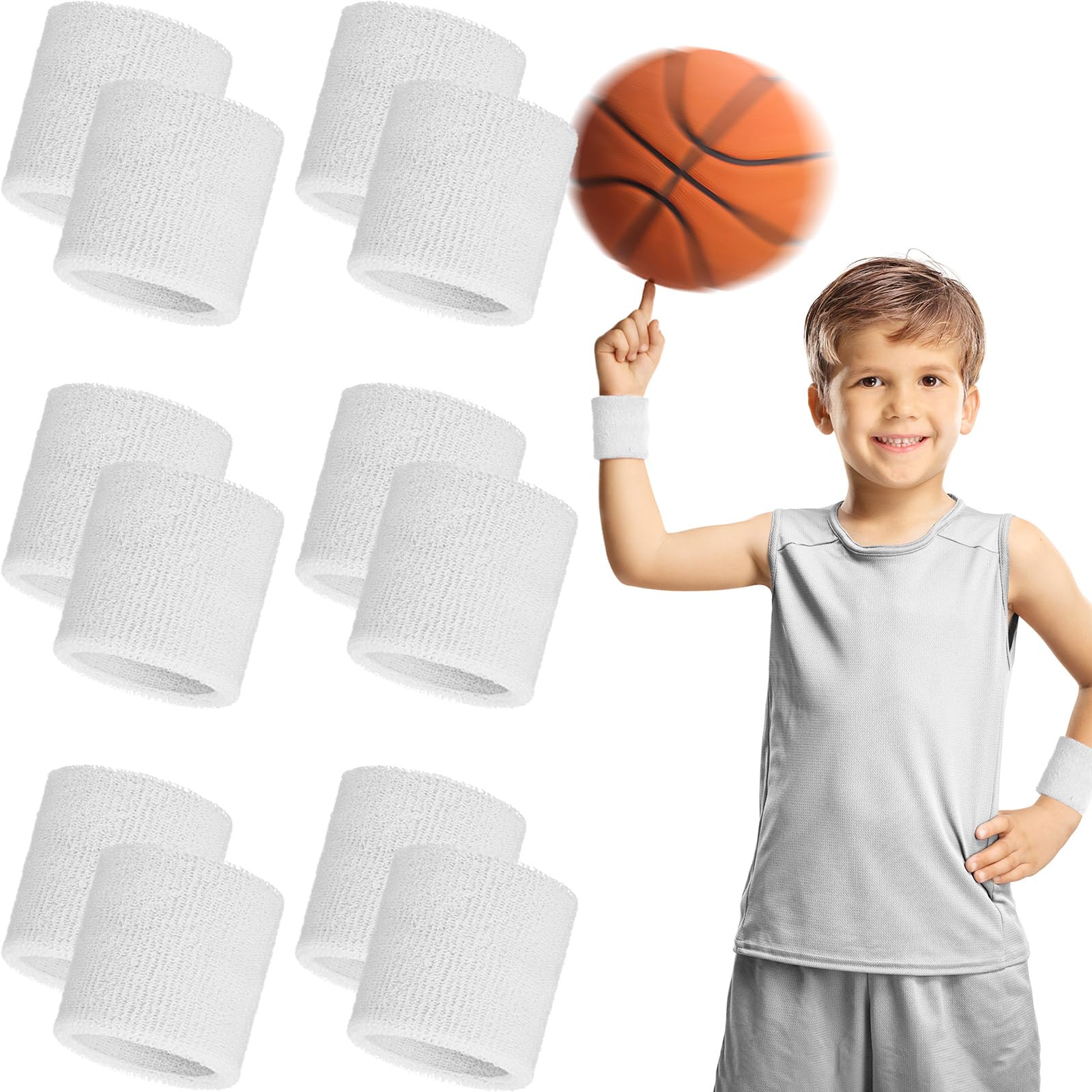 Bememo12 Pack Wrist Sweatbands for Men and Women, Sports Wristbands, Tennis Sweatbands, Moisture Wicking Wristband for Working Out, Football, Basketball, Sports(2.36 Inch,White)