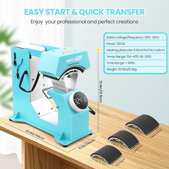 AKEYDIY Auto Hat Press Machine,Heat Press Machine with Precise Temp&Timer Control, Multisize Transfer Sublimation Combo Suitable for DTF Film/Sublimation/Embroidery (Color 01)
