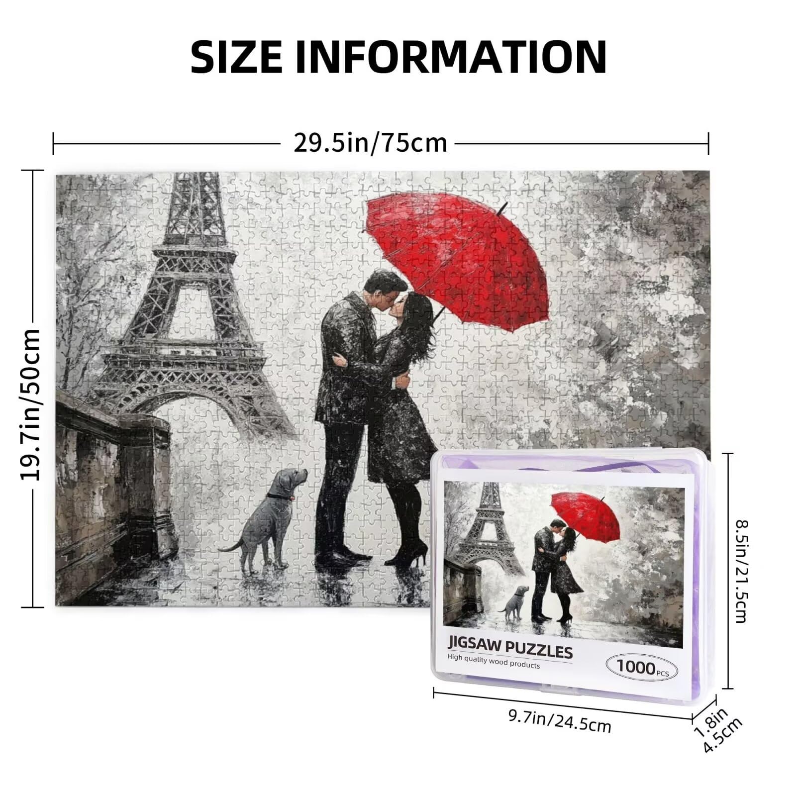Tour Eiffel Puzzle 1000 Pièces Adultes Puzzle Amoureux Motif Design avec Emballage Cadeau pour Cadeau Femme,Activité Familiale Stimulante Débutants pour Decoration Chambre Murale Maison 75 x 50 cm -2Y