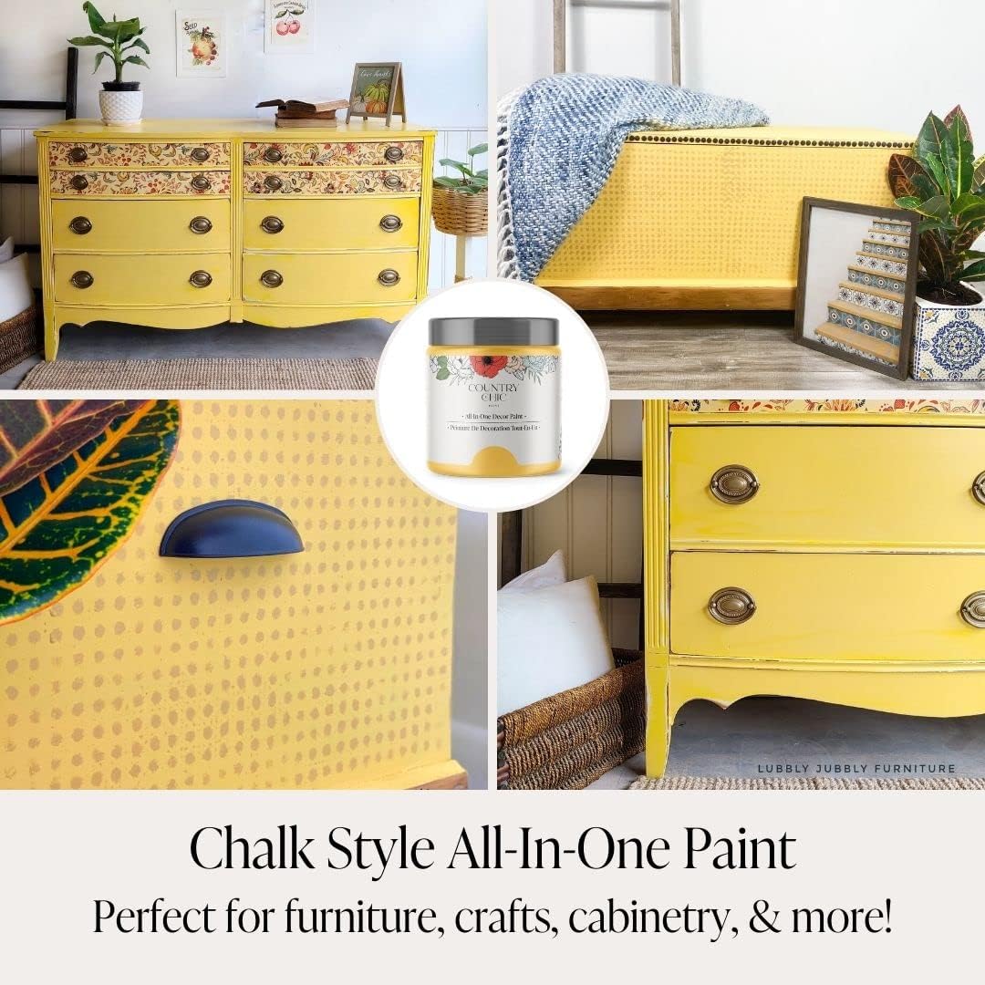 Chalk Style Paint + Paint Brush Bundle - for Furniture, Home Decor, Crafts (Color: Yellow Wellies [pint - 16 oz] - Bright Yellow)