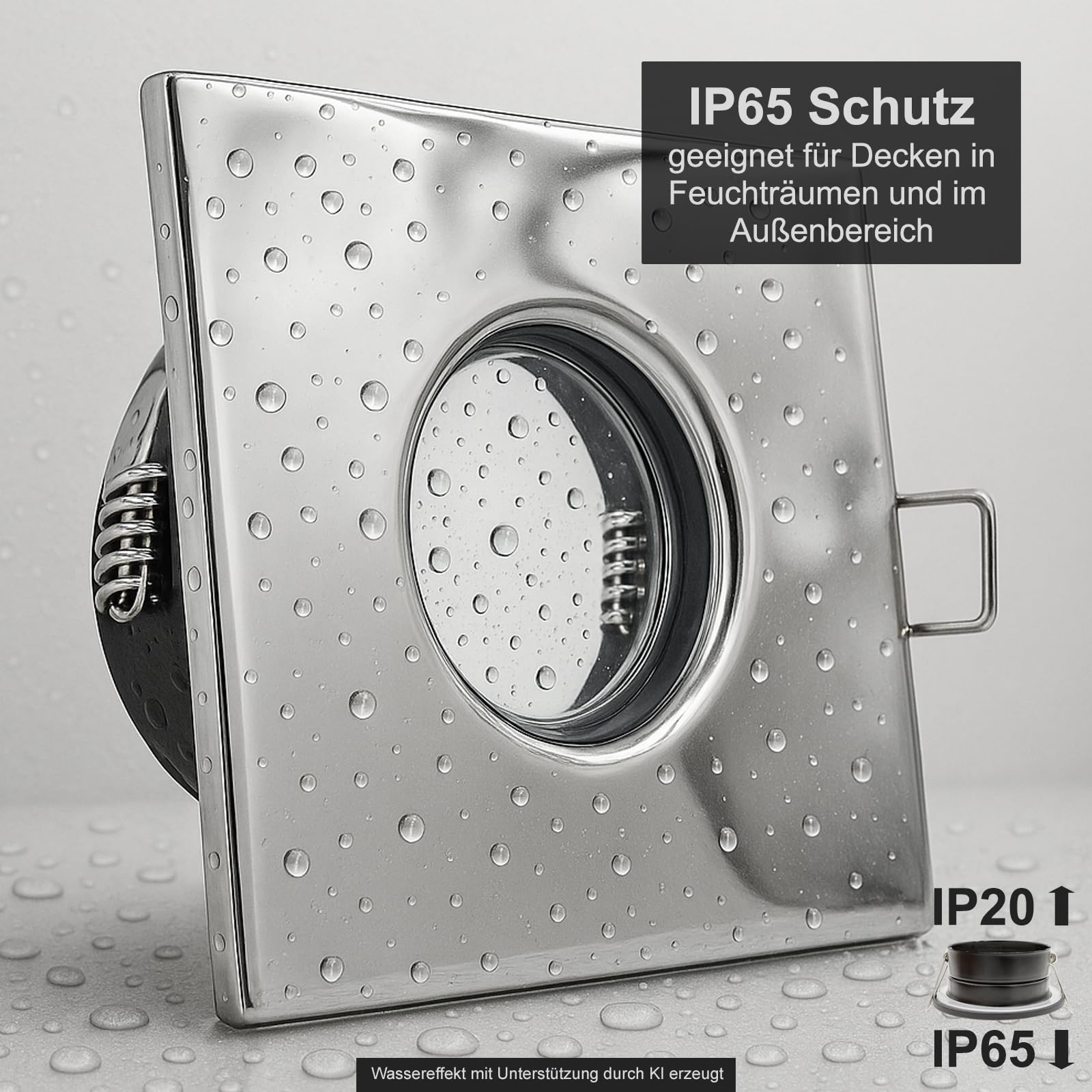 trendlights24 V2 Decken Einbaustrahler flach Chrom IP65 230V 5W 5er Set | Decken Einbauleuchte, eckig, ultra flach, Einbautiefe 35 mm, LED Spots, Warmweiß, 3000k, austauschbar, Bad, außen