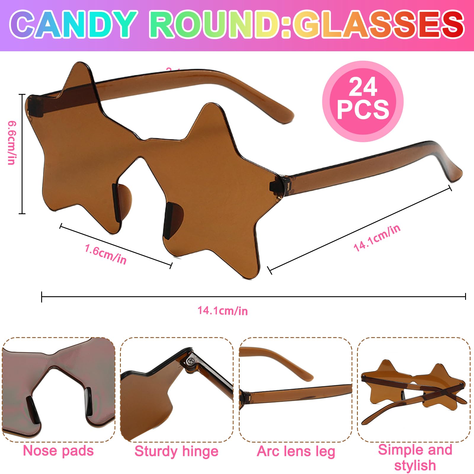 24 Paia Occhiali da Sole a Cuore,Occhiali da sole senza montatura cuore/stella,Occhiali da Sole Colorati per Festival Accessori,Carnevale, Feste di Compleanno,per Bambini e Adulti