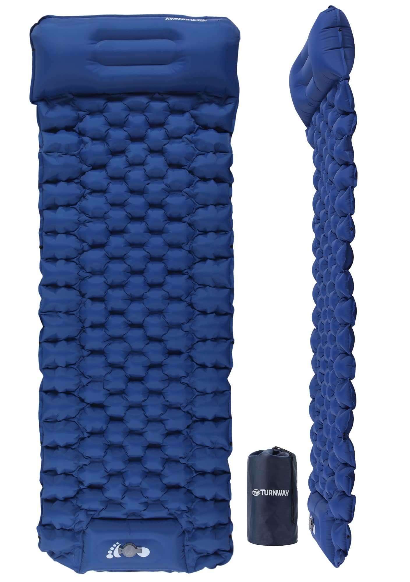 TurnWay Waterproof Lightweight Camping Sleeping Pad Foot Press Inflatable Pad Air Mattress with Pillow for Backpacking, Hiking, Camping, Traveling (Blue)