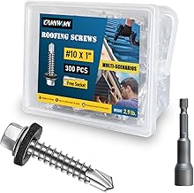 300Pcs #10 x 1 Inch Galvanized Metal Roofing Screws, Hex Head Drill Point Sheet Metal Roof Screw with Rubber Washer, EPDM Washer, with Hex Drive Bit.