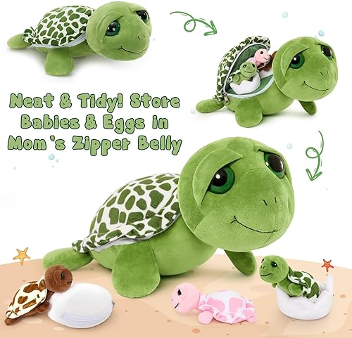 Vista 264 de Juego de 7 juguetes de peluche de dragón verde gigante de 21.7 pulgadas, animal de peluche con 4 bebés y 2 huevos, dinosaurios de peluche para niños