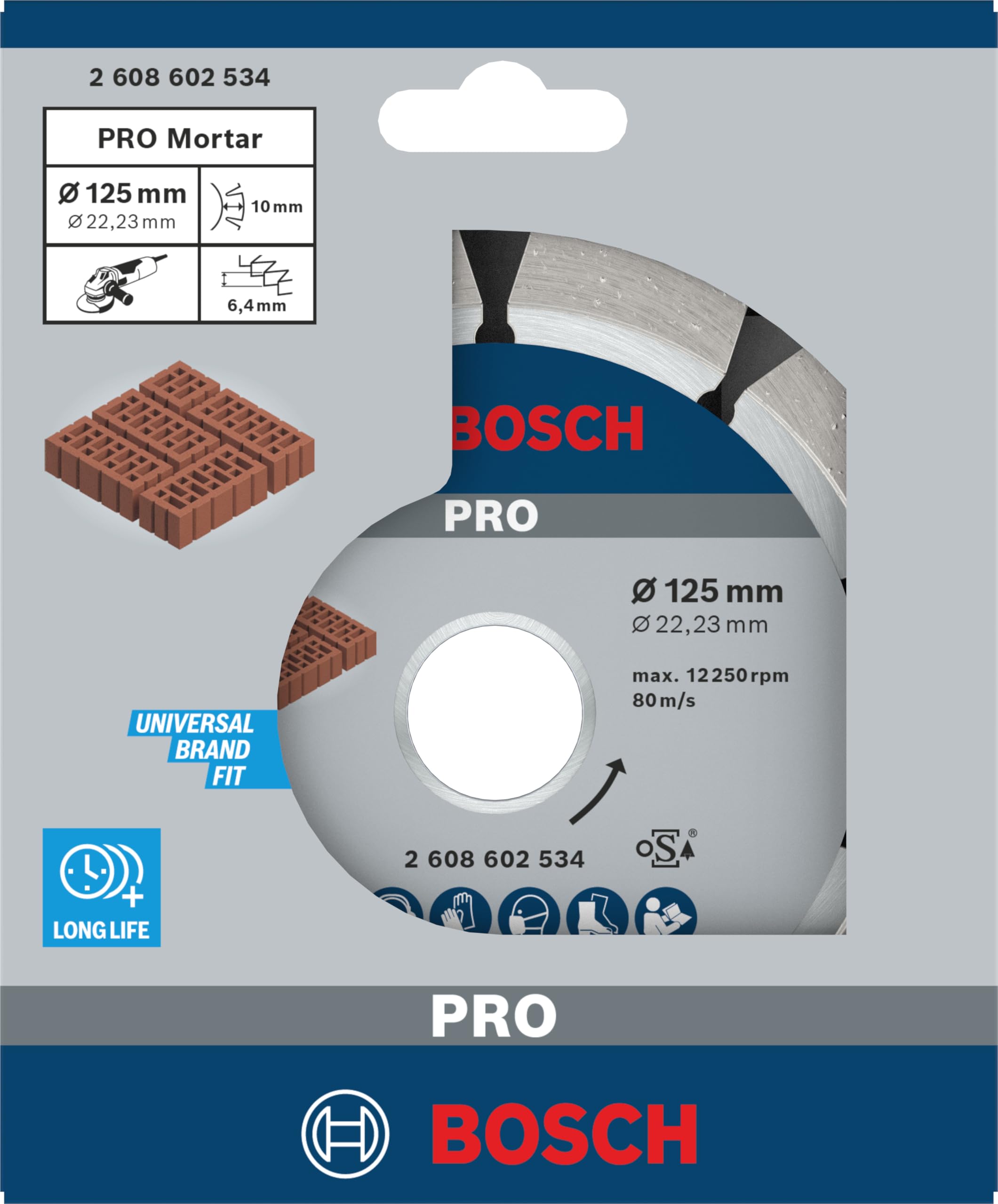 Bosch 1x Disque à tronçonnage diamant PRO Mortar , alésage 22,23 mm (pour Brique, Ø 125 mm, Professional Accessoire Petite meuleuse angulaire)