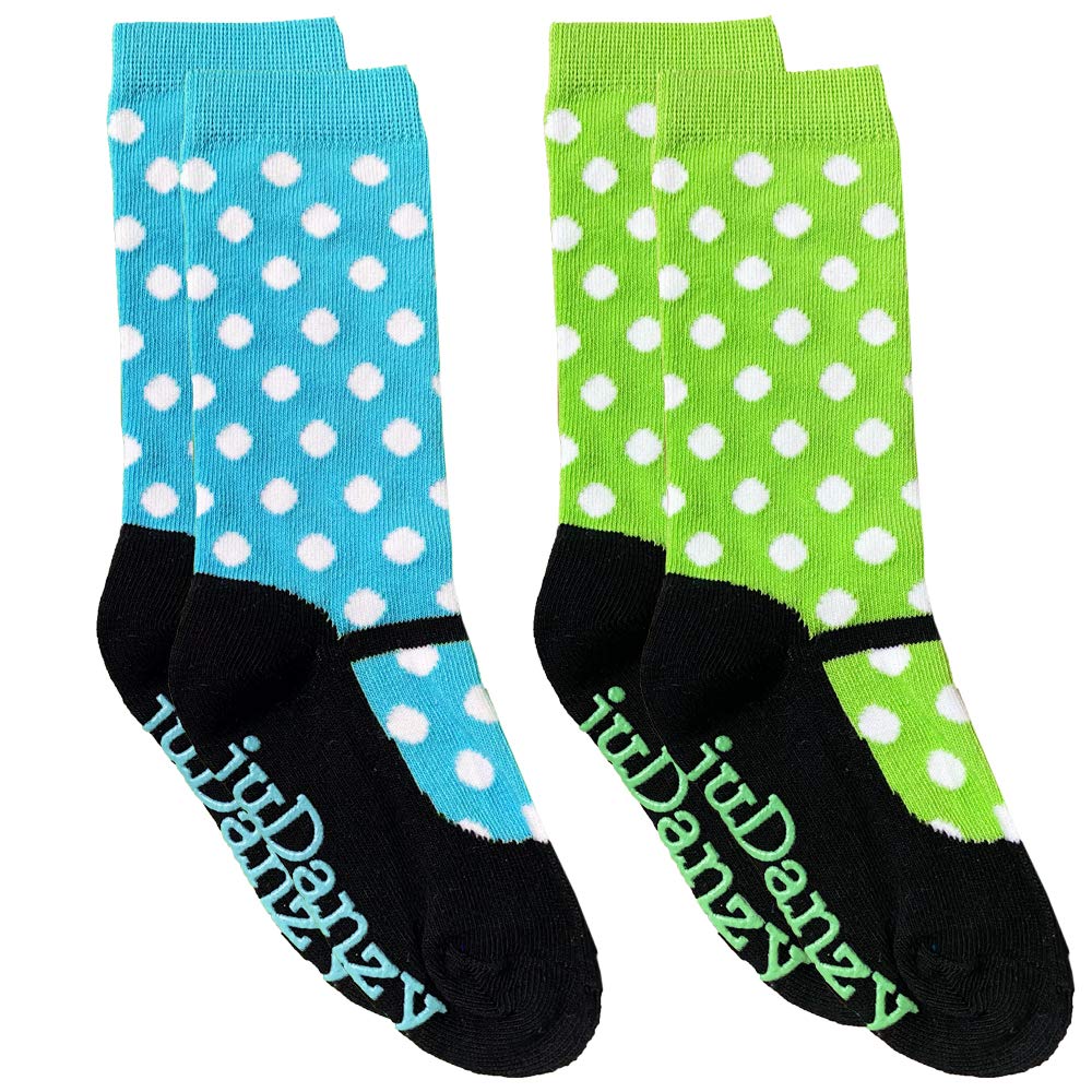 juDanzy baby & toddler & girls tall knee high socks Ballet, Mary Jane, Chevron (2 or 4 pk) (4-6 Years, Lime & Turquoise Polka Dot)