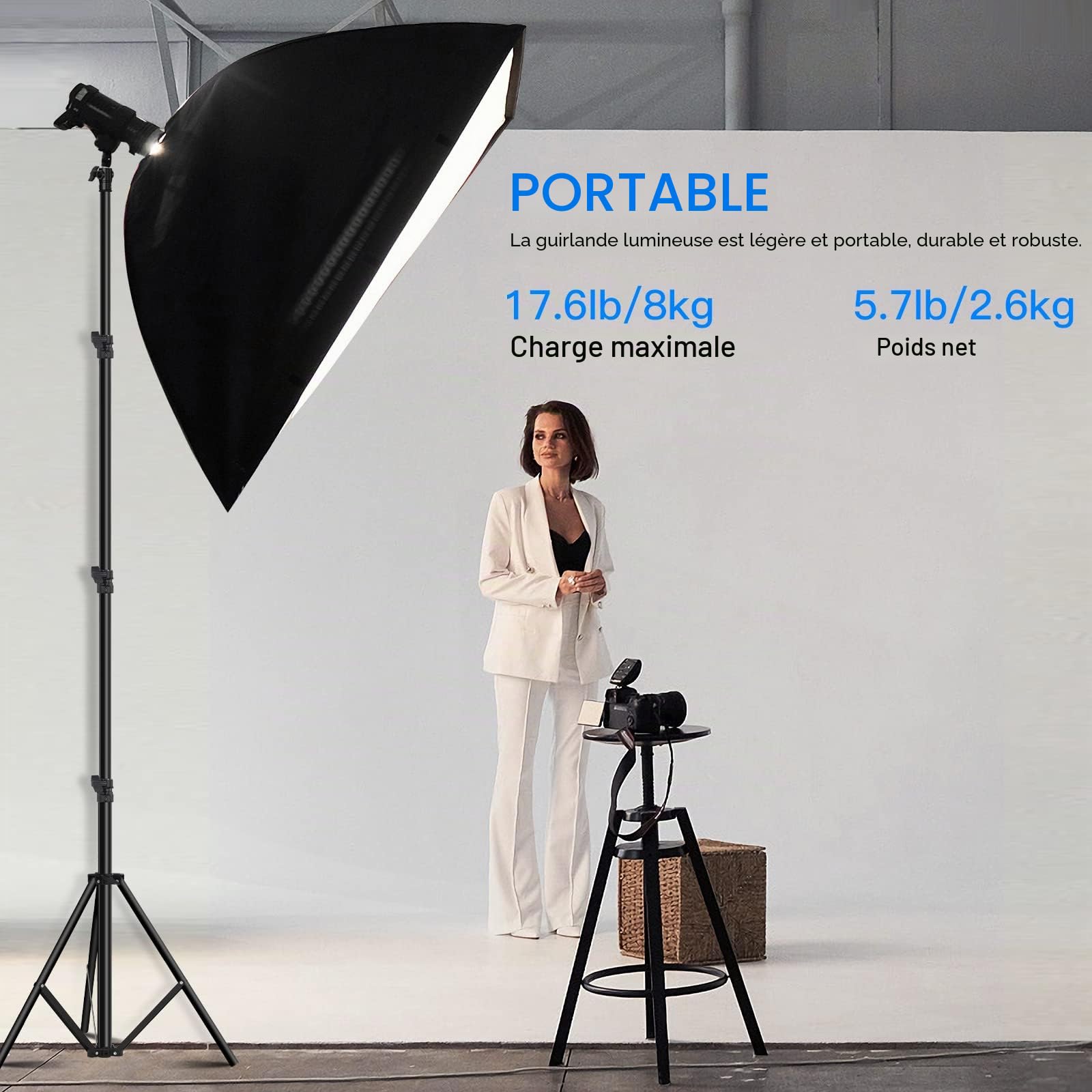 Soonpho 300cm Spring Buffer Light Stand,Support de Flash sur trépied en Acier Inoxydable avec étui et Adaptateur 1/4, 3/8 Pouce,pour Enregistrement vidéo en Studio,Softbox