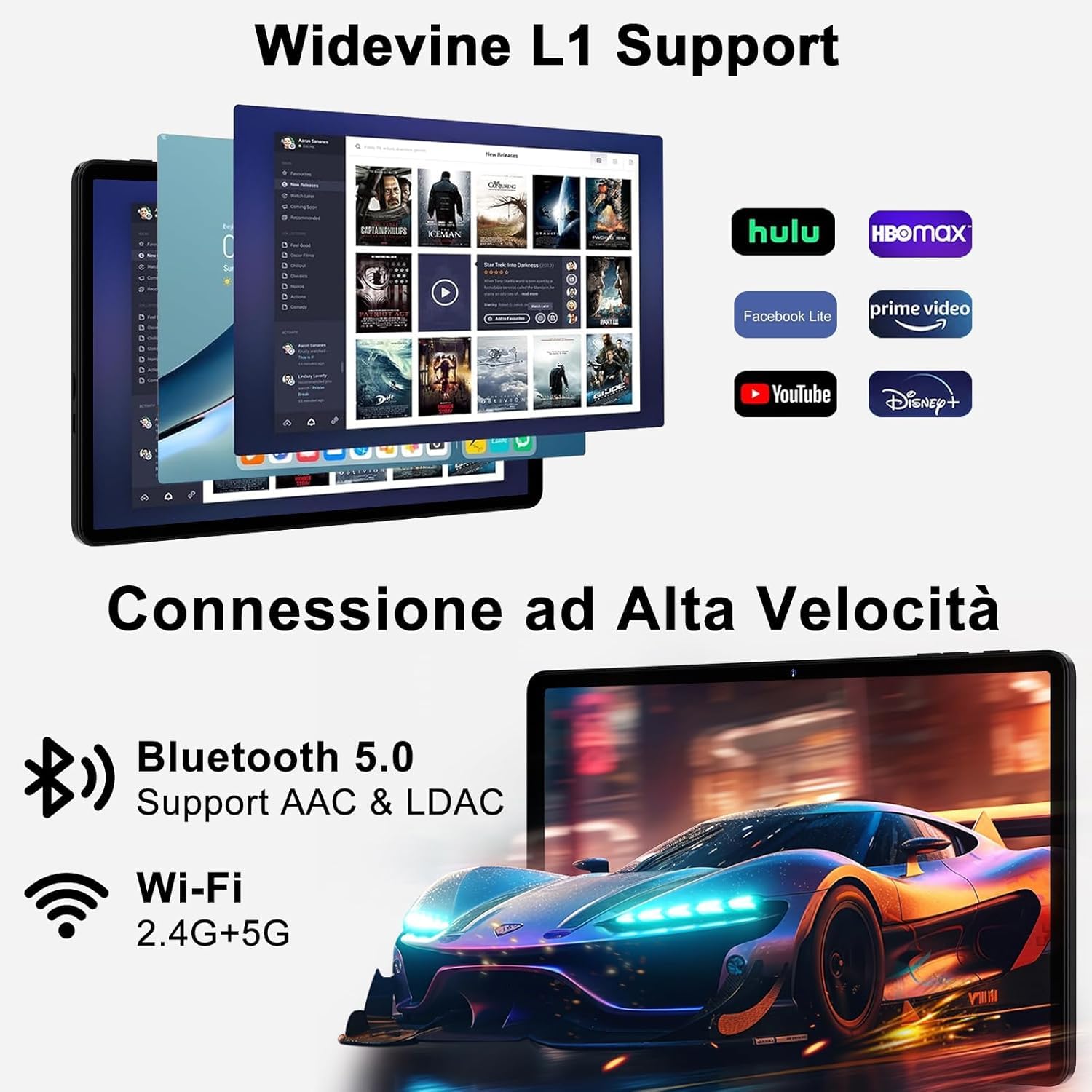 Tablet 11 Pollici Android Tablet con 24GB RAM + 256GB ROM(TF/2TB), Octa-Core 2.0 GHz, 2.4G/5G WiFi, Bluetooth 5.0, Widevine L1, 8000mAh, 5MP+13MP, 1280 * 800 Pixels FHD, Touch Screen con Case - Negro