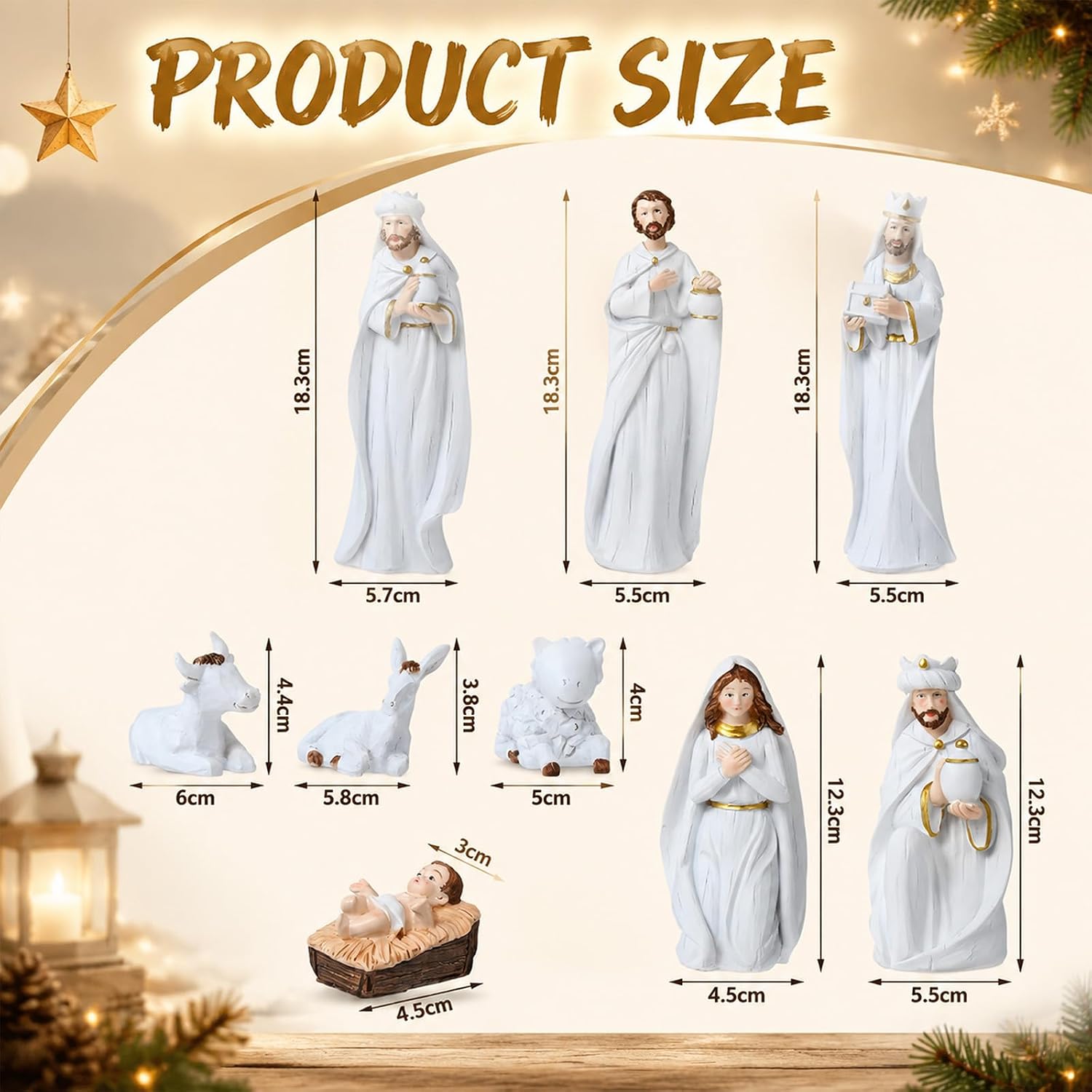 11pcs Christmas Nativity Scene Set Holy Statue Manger Raffia