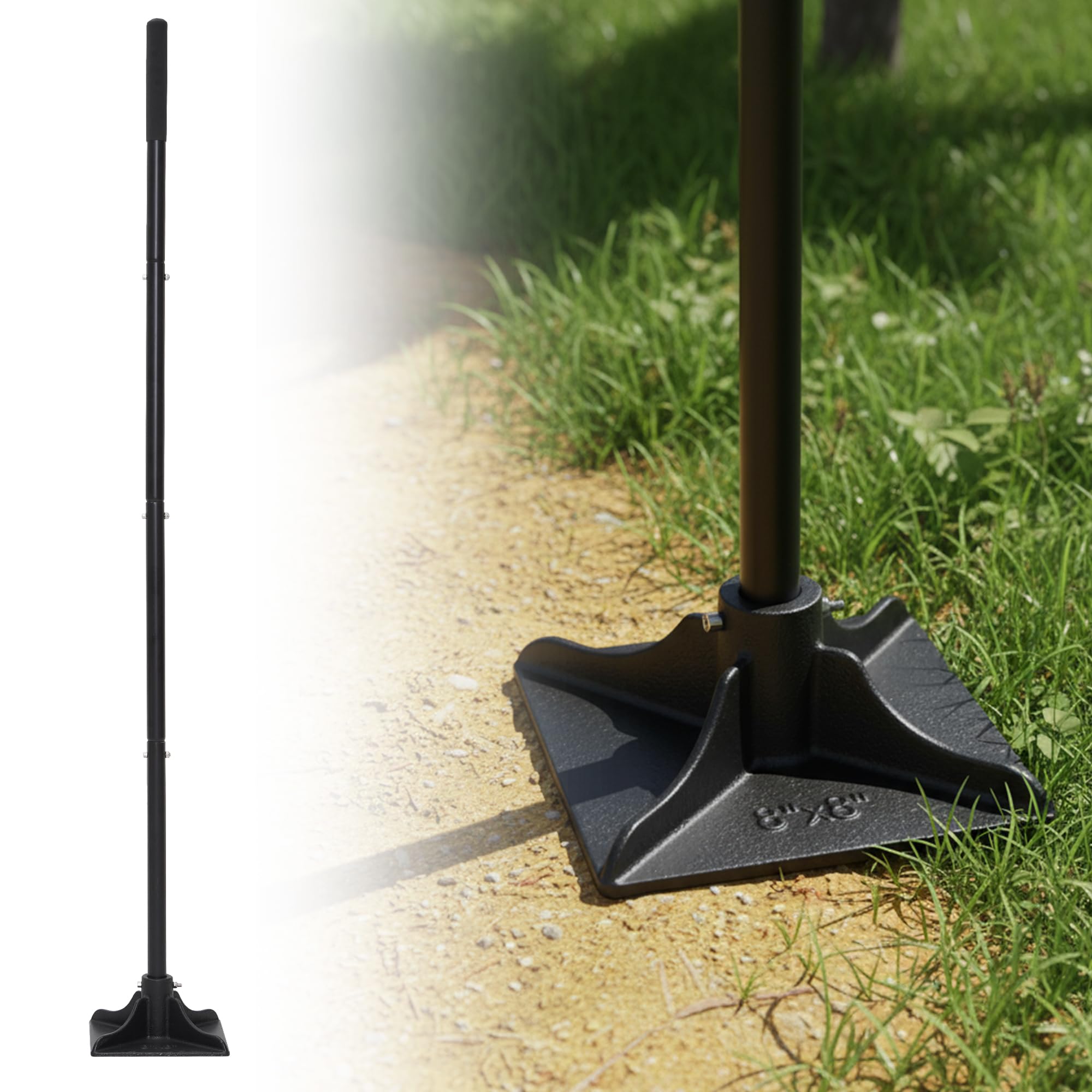 DFENG Tamper Tool,20x20cm Hand Steel Tamper Tool with 122 cm Adjustable Handle Heavy Duty Garden Ground Tamper for Leveling Soil,Gravel,Asphalt,Driveway