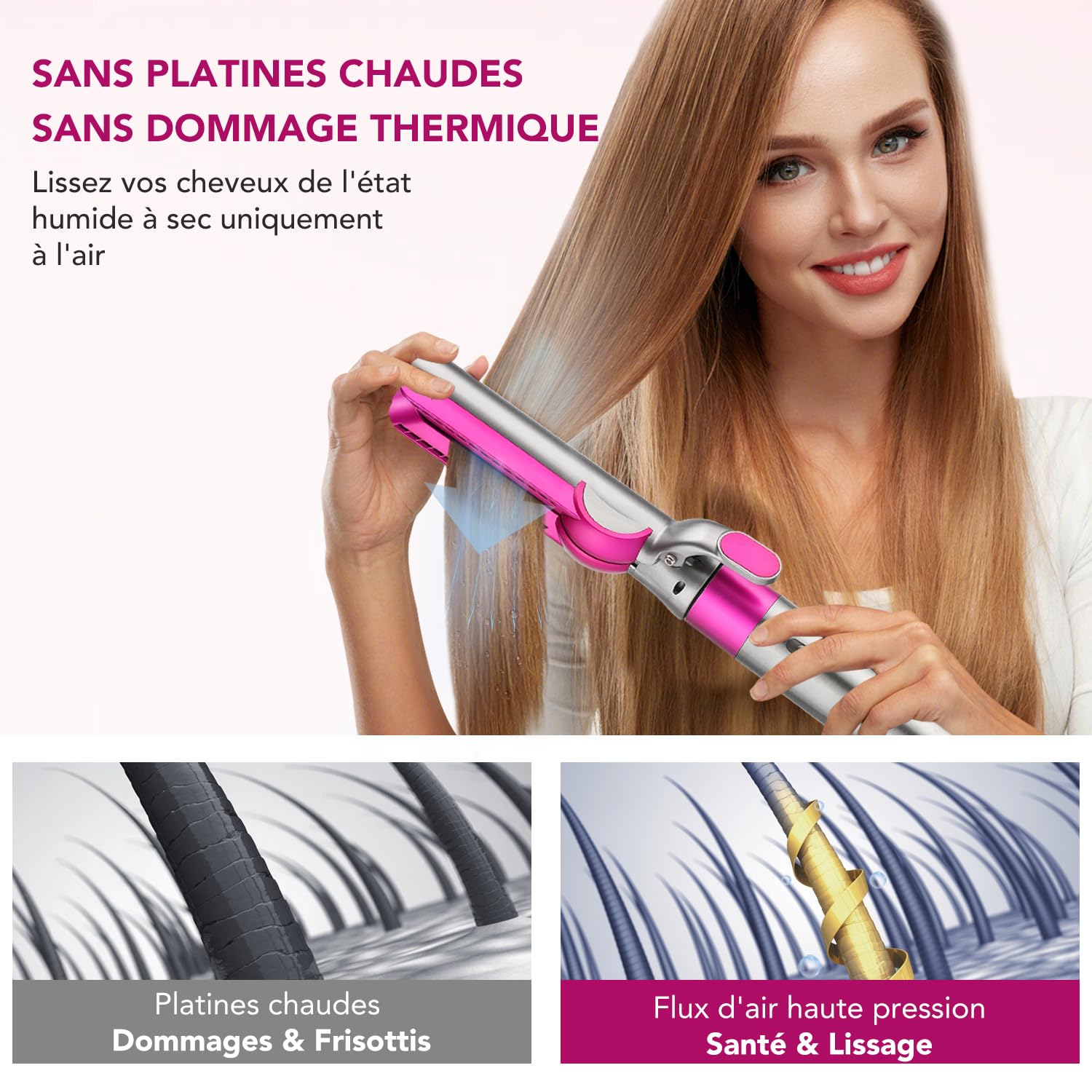 Glätteraufsätze für Dyson Airwrap mit Airflow Technologie ohne heiße Platten für sanftes Haarstyling mit weniger Schäden, Kompatibel mit HS01/HS05/HS08, Fuchsia