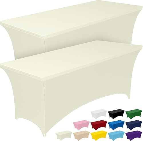 Miniatura 23 de Pureegg Mantel de elastano de 6 pies, paquete de 2, paño ajustado y ajustado para mesa rectangular, sin arrugas y elástico para fiestas, bodas