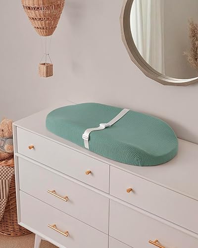 Miniatura 7 de Blissful Diary Funda para cambiador de muselina para niñas y niños, fundas suaves para cambiar pañales para bebés, paquete de 2 (verde romano y