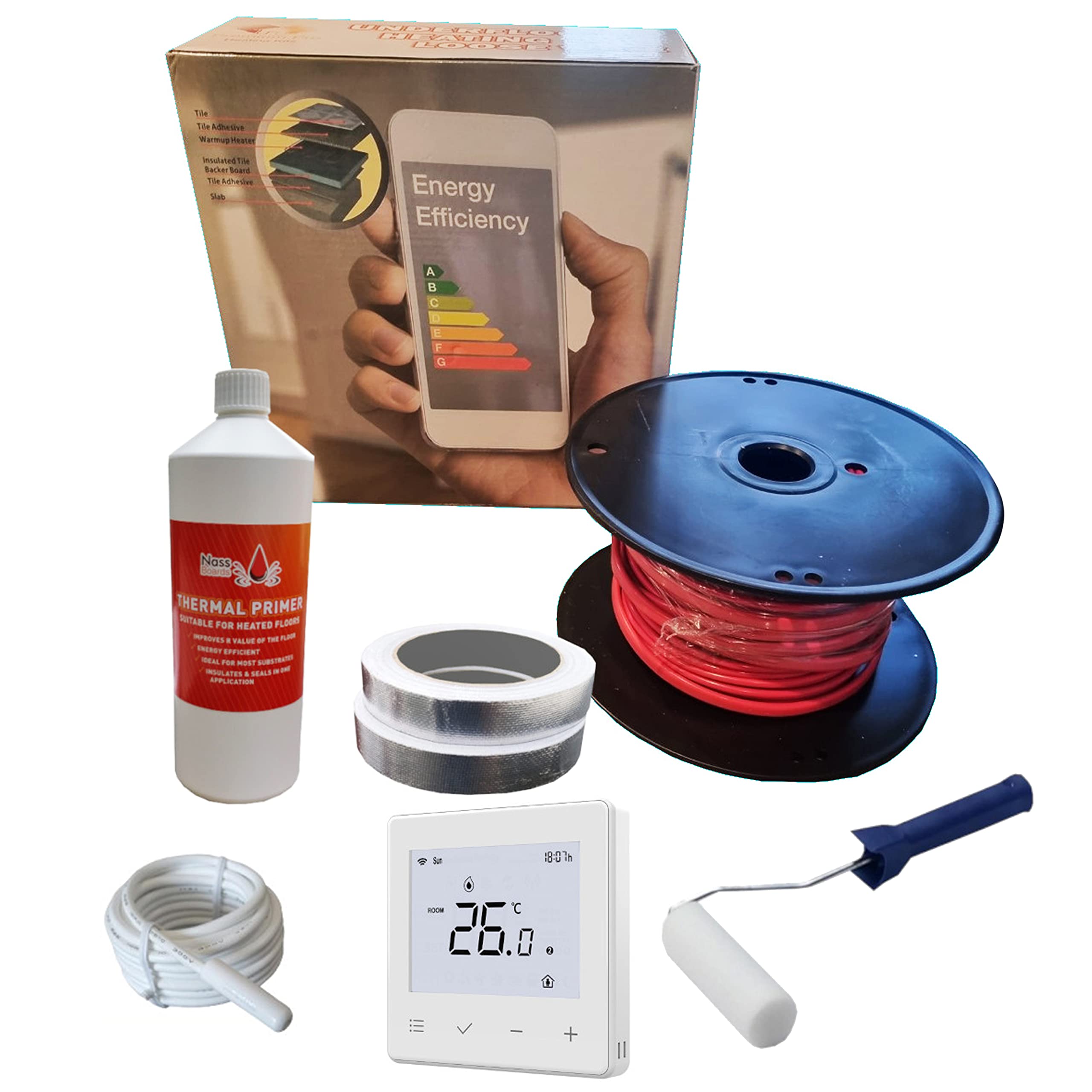 Nassboards Pro Elite Loose Cable Electric Underfloor Heating System 150w - Touch Screen, WiFi, Smart Thermostat with Installation Kit & Instructions for Carpet, Tiles, Laminate, Wood, Concrete — image 1