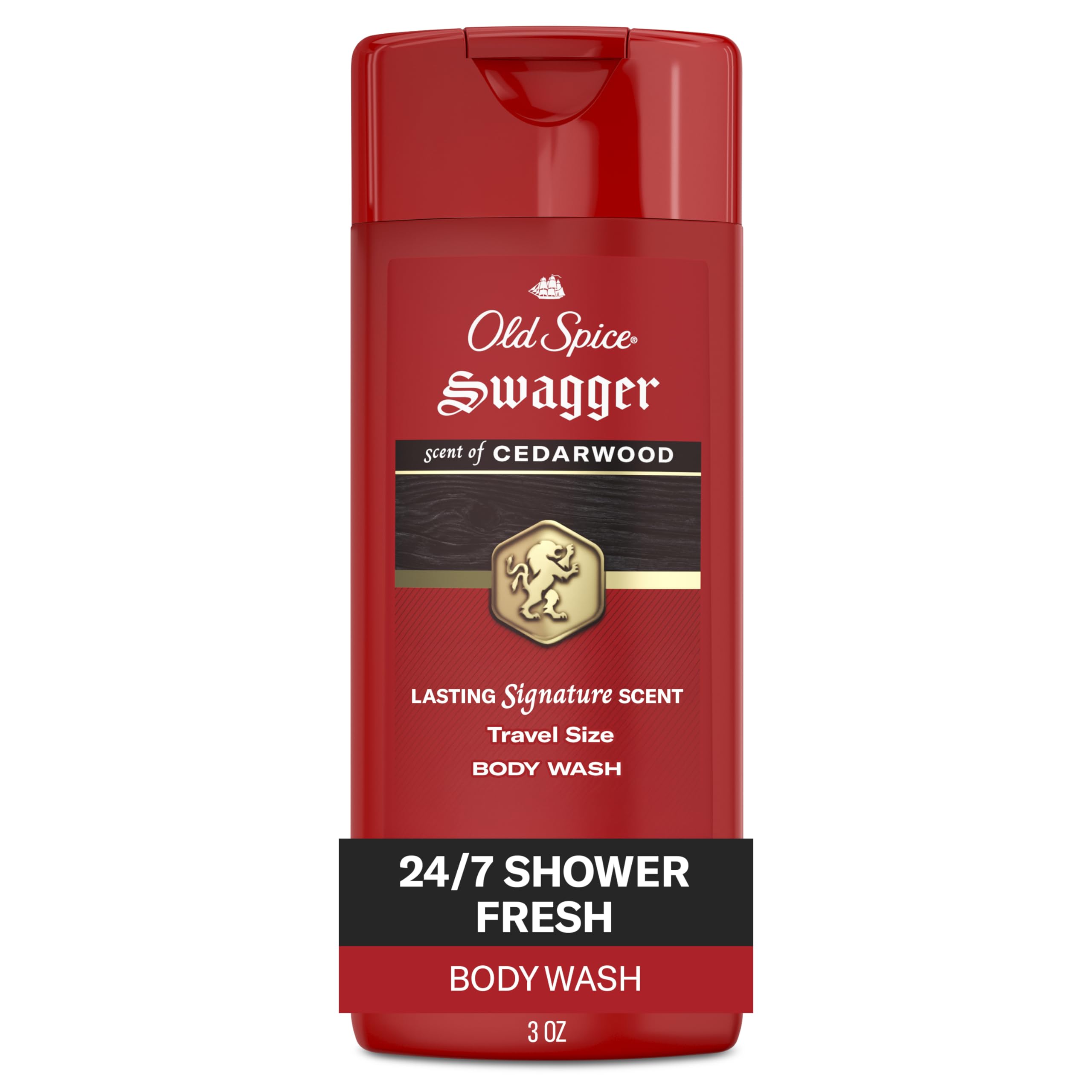 Old Spice Refreshing Body Wash for Men, 3X Defense, 24/7 Shower Fresh with Long Lasting Scent, Travel Size, Red Collection, Swagger with Cedarwood Scent, 3 fl oz Swagger with Cedarwood 3 Ounce (Pack of 1)