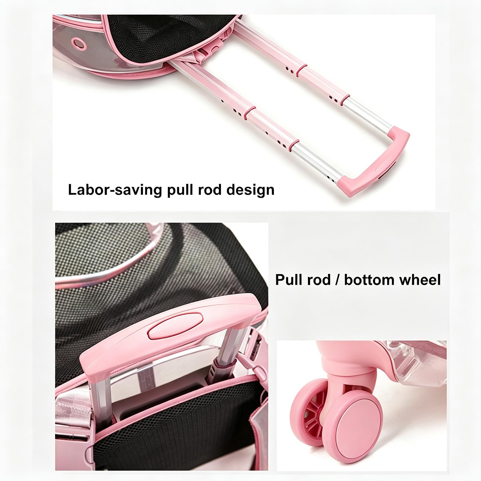 Rollbarer Katzentransportkorb, Haustiertransportkorb mit Rädern, Hartschalen-Katzentransportkorb, für geräuscharme Mobilität, praktisches, tragbares Design, für Katzen und Hunde im Freien