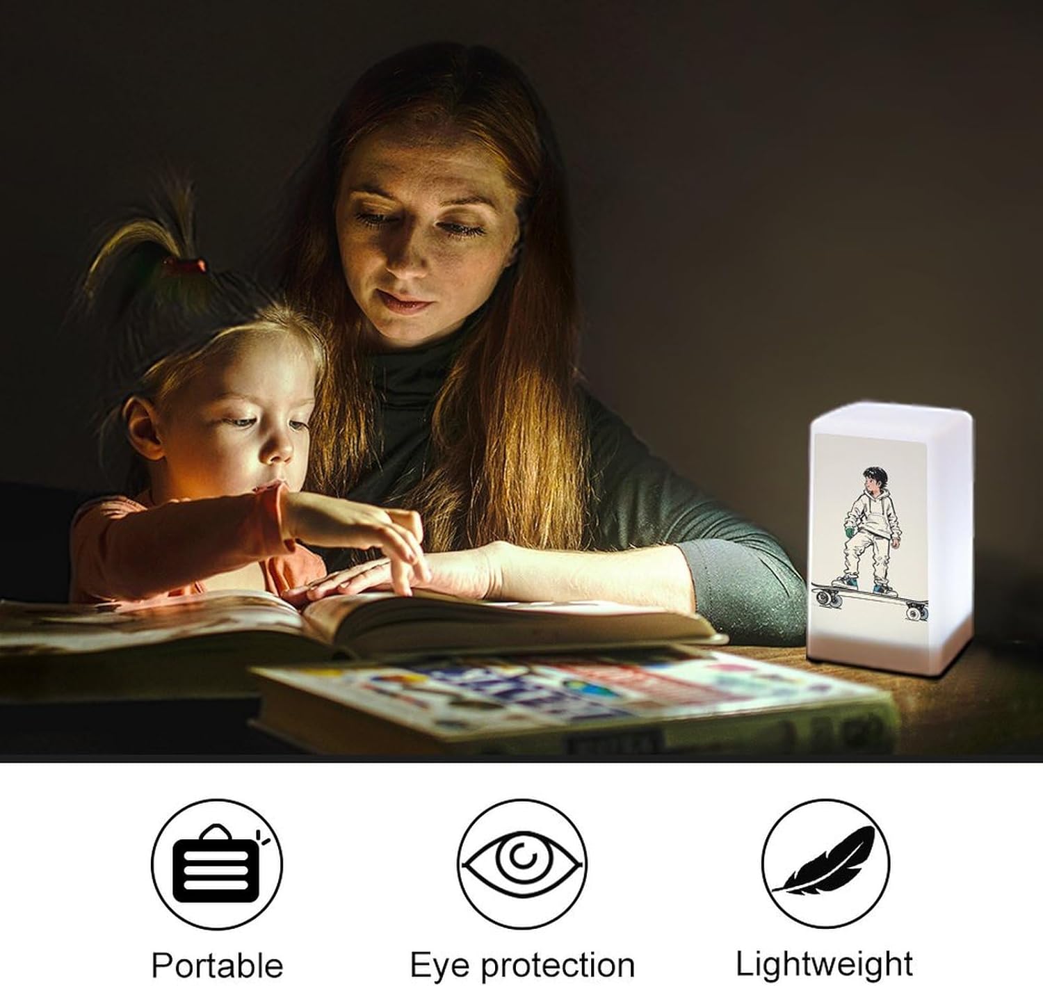 Desk Lamp Table Lamp with 2 Lighting Modes Battery Operated Skateboard Sketch Reading Lamp for Bedroom Nightstand