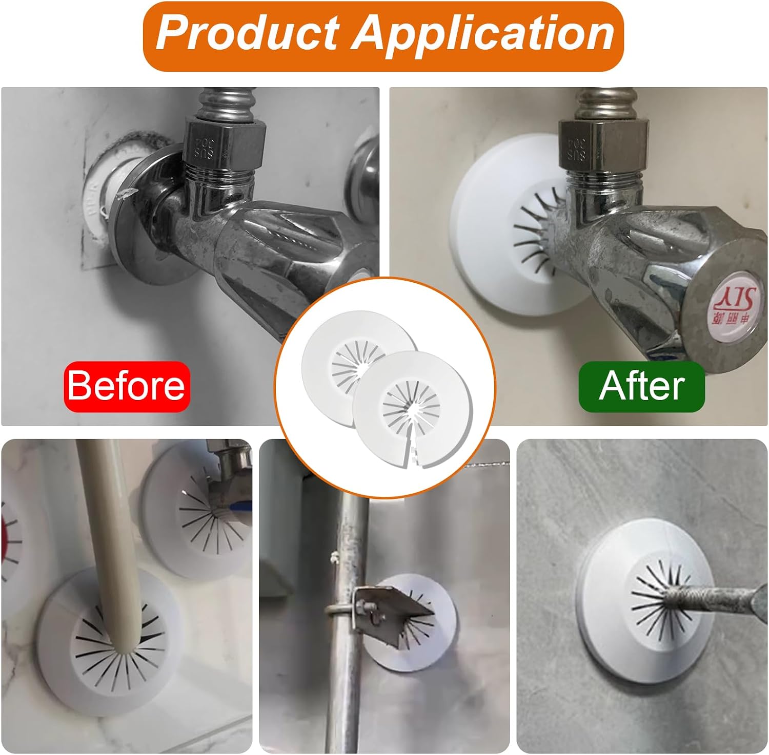 12 PCS Plumbing Cover Plates Plastic Escutcheon Plate Flange Pipe Covers for Bathroom (Apply to 0.4" to 1.14")