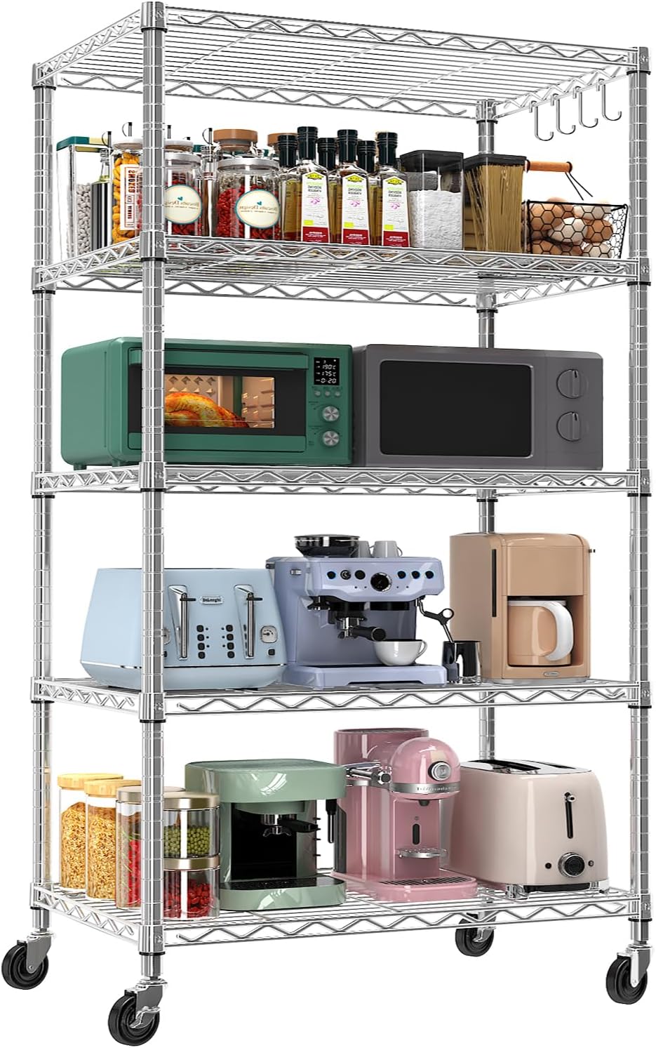 Estantería metálica con ruedas 5 niveles 24x18x75 pulg