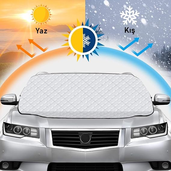 Haegs Car Windshield Protection Cover, Thermal Vehicle Sunshade, Auto Anti-Icing, Glass Snow Cover, Heavy Duty Auto Snow Cover | Automobile, SUV, Pickup Windshield Protection | Car Tarpaulin - 155-125 cm -Grey