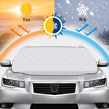 Haegs Car Windshield Protection Cover, Thermal Vehicle Sunshade, Auto Anti-Icing, Glass Snow Cover, Heavy Duty Auto Snow Cover | Automobile, SUV, Pickup Windshield Protection | Car Tarpaulin - 155-125 cm -Grey