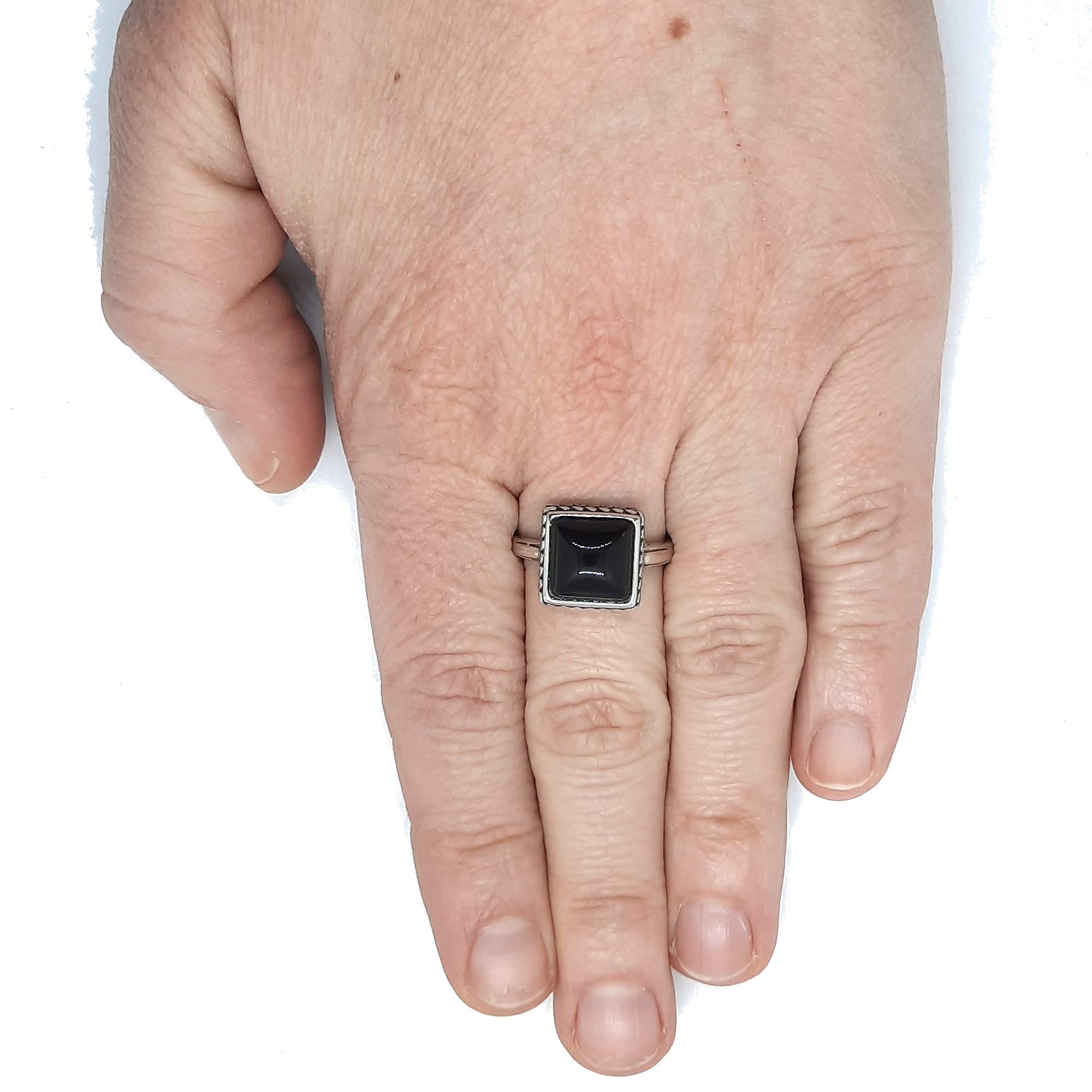 Anillo de Plata Esterlina Hecho a Mano Con Ónix Negro Genuino Sólido Estampado 925